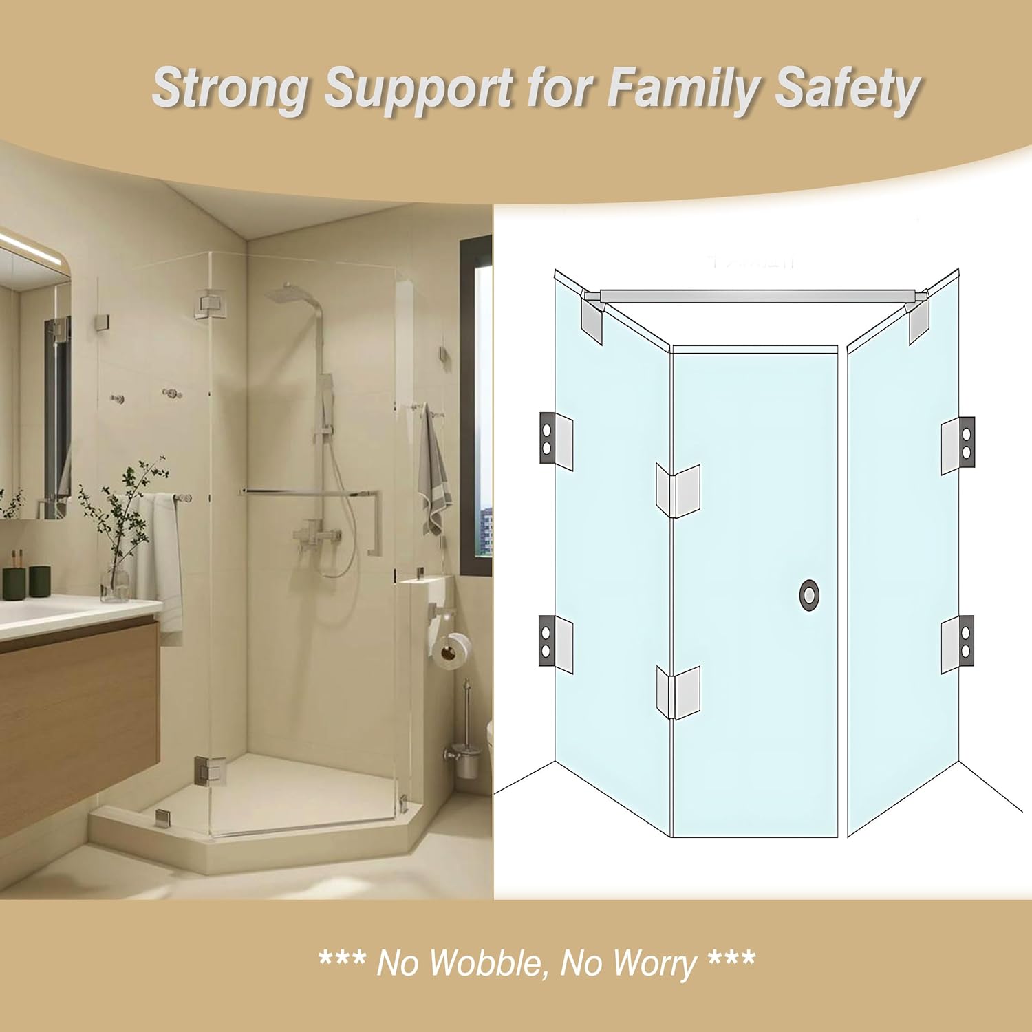 Adjustable Glass to Glass Shower Support Bar 27.5" to 47"(700-1200mm), Frameless Shower Stabilizer Bar for 8-12mm Tempered Glass, Stainless Steel Shower Enclosure Brace Rod
