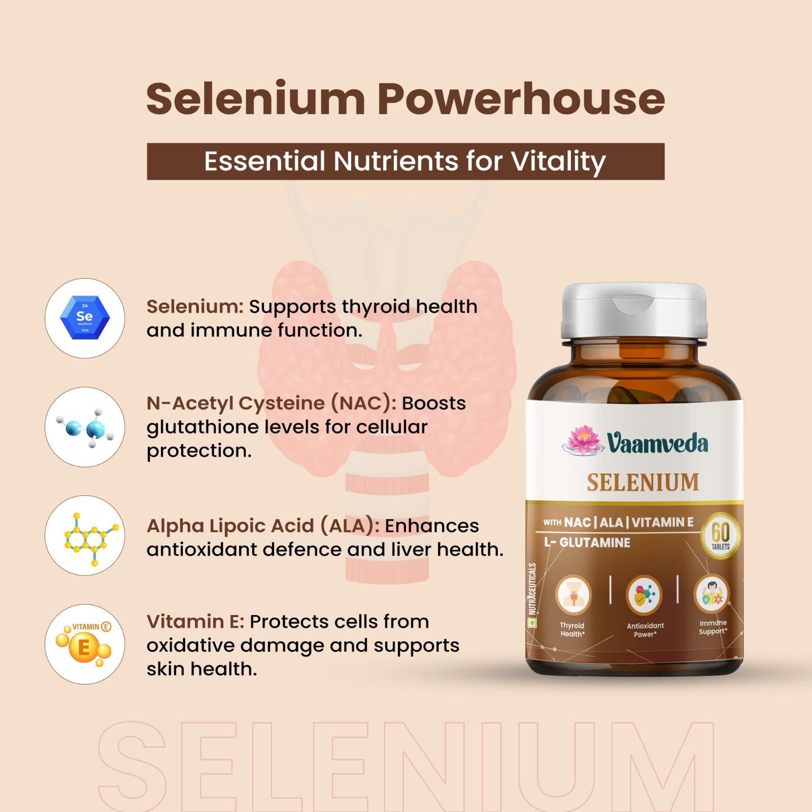 Selenium 40mcg Supplement with NAC, ALA & Vitamin E β Antioxidant & Immunity Support Capsules (1) 2