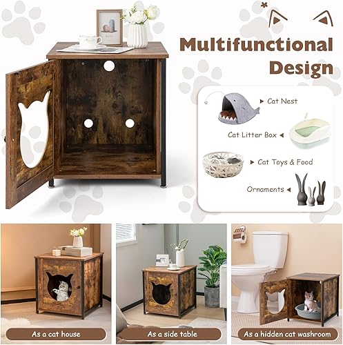 Miniatura 3 de PETSITE Caja de arena, gabinete de baño para gatos con marco de metal, mesa auxiliar cerrada para gatos, mesita de noche, caja de arena oculta,