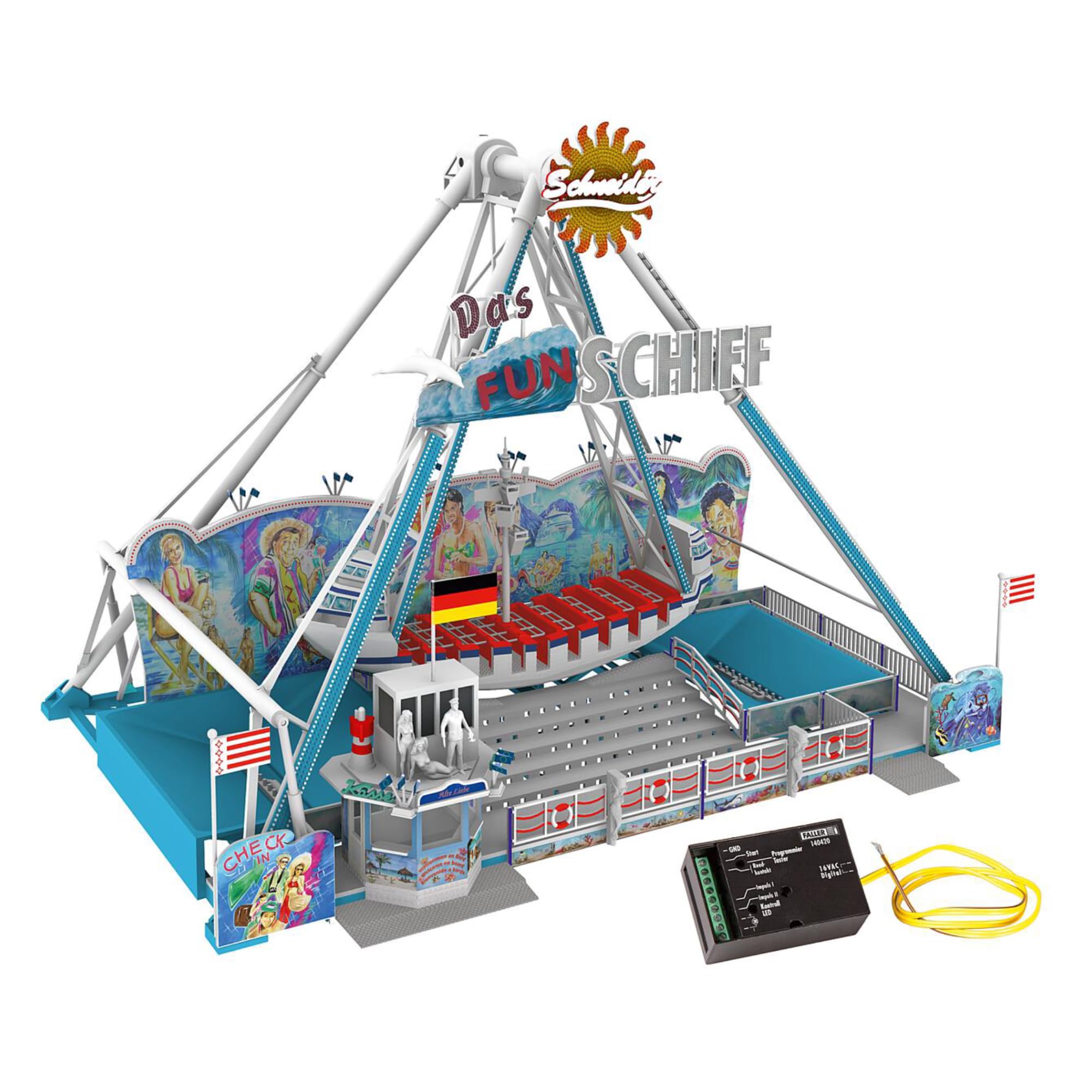 FALLER Fahrgeschäft FUN-Schiff Modellbausatz mit 252 Einzelteilen 285 x 183 x 210 mm I Modelleisenbahn Zubehör H0 I Modelleisenbahn H0 Schiffschaukel, Weiß