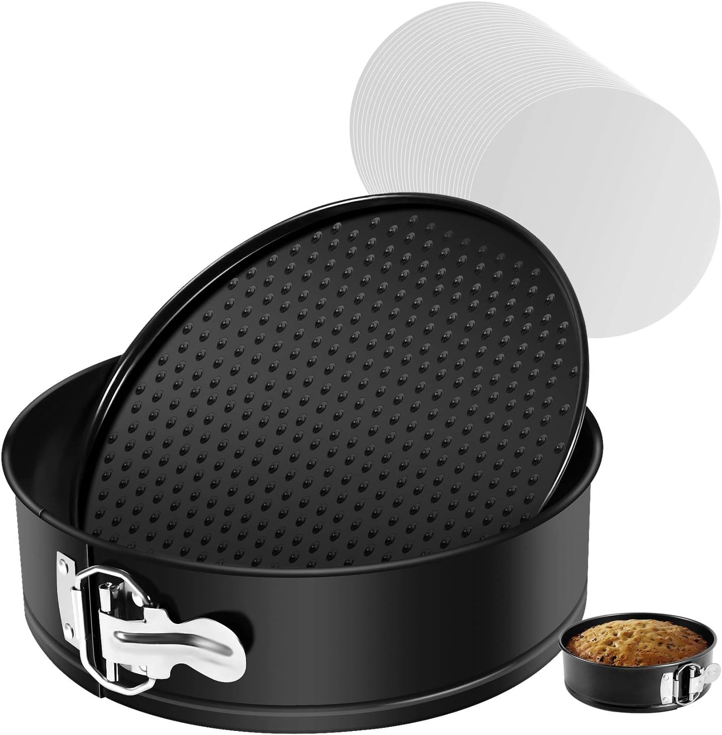 MASSUGAR 9 Inch Springform Pan Nonstick - Cheesecake Pan with Removable Bottom/Leakproof - Round Cake Pan with 50 Pcs Parchment Paper Liners - Fits 6 Qt 8 Qt Pressure Cooker