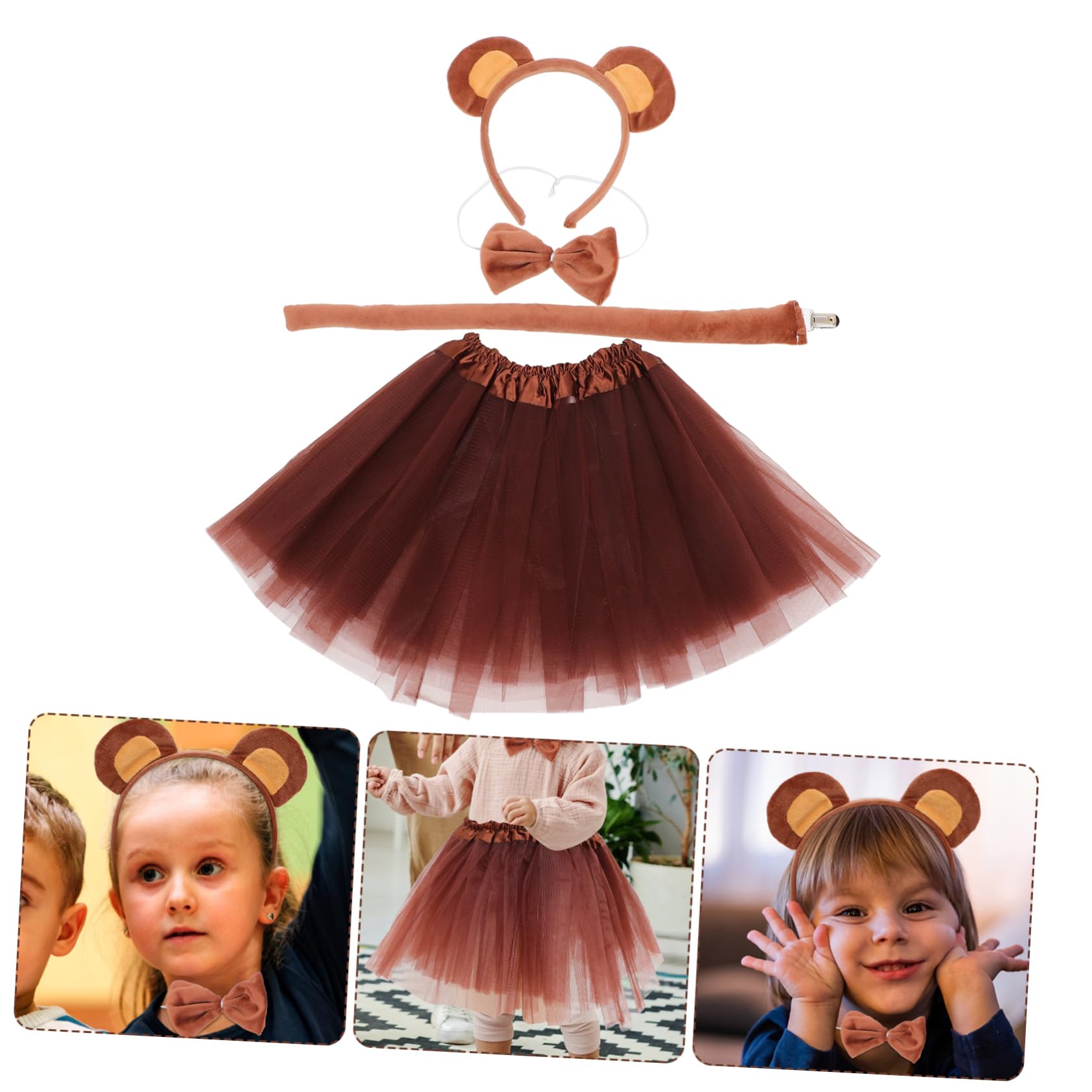minkissy Tierbärkostüm Bärenstirnband Und Outfit Kinderstirnbänder Erwachsenenkostüme Bärenparty Gastgeschenke Kopfbedeckungen Farbiges Bärenohrenstirnband Tierohrenstirnband Gazerock