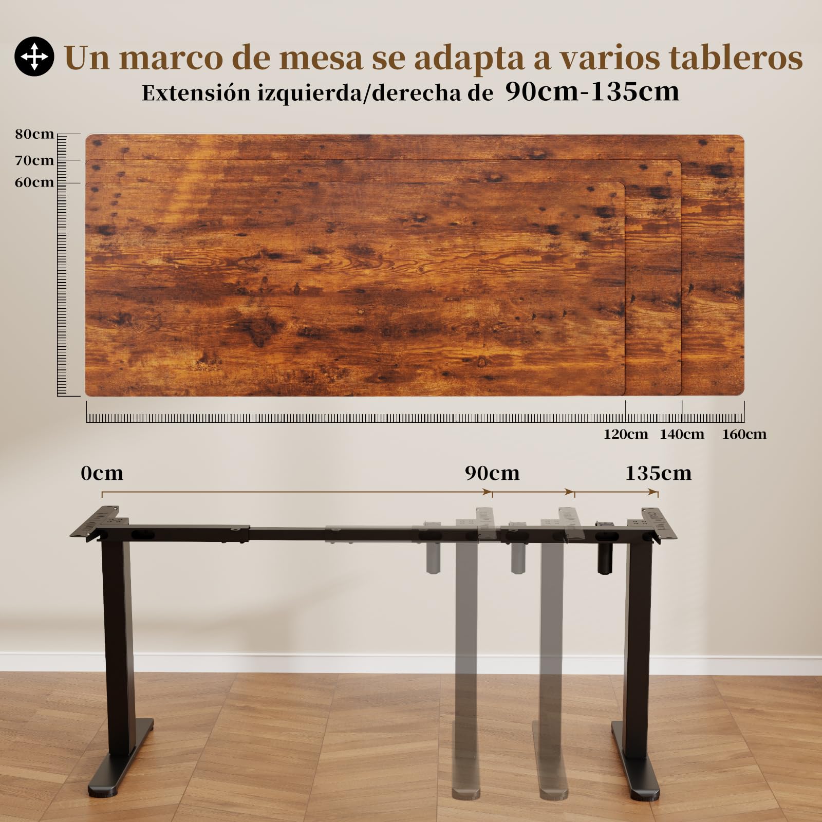 TRIUMPHKEY Marco de Escritorio de Pie, Mesa Elevadora de Altura Regulable con 3 Alturas de Memoria, Marco de Mesa Telescópica de 2 Secciones Patas con un Solo Motor y Rueda Negro | Estructura de acero resistente, montaje fácil, altura ajustable 72-118 cm,