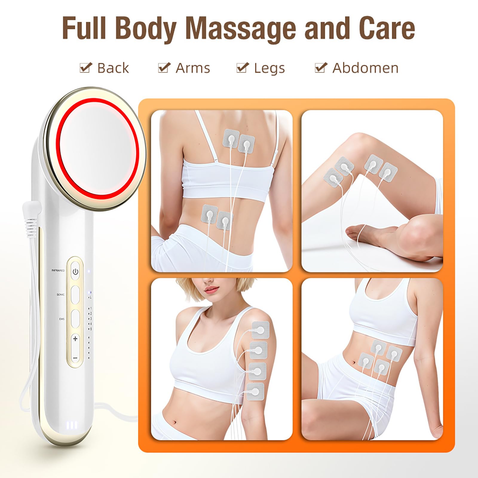Radiofrecuencia Facial,Masajeador Ultrasónico 3 En 1 Terapia Luz Infrarroja EMS Máquina Terapia Ultrasónica Dispositivo Eléctrico para Rostro, Brazos, Cuello, Pies y Cuerpo
