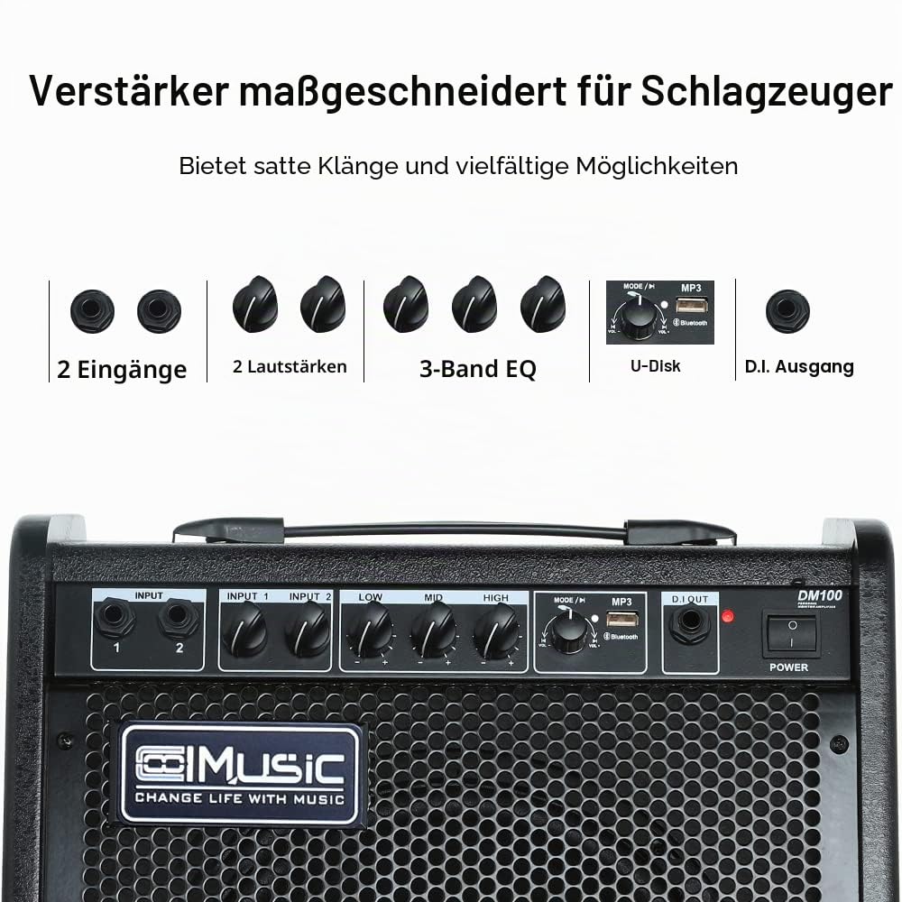 Coolmusic 100W Bluetooth Personal Monitor Verstärker Lautsprecher für elektrische Trommelverstärker, Tastatur und Akustikgitarre