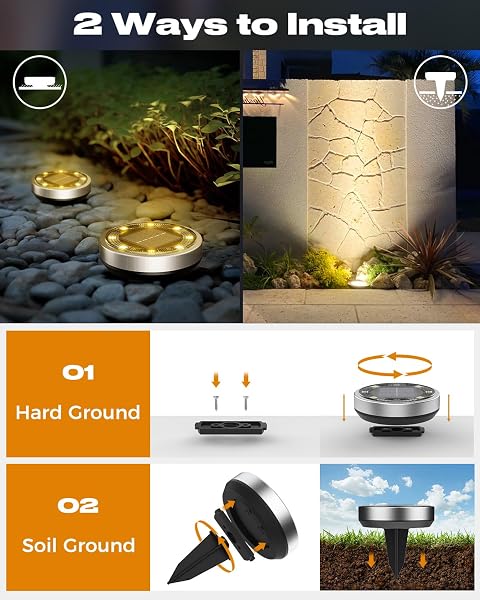 btfarm Solar Lights Outdoor Garden, 10 Pack Solar Ground Lights, 8 LED Solar Disk Lights Outdoor IP65 Waterproof for Garden Pathway Lawn Patio Yard Landscape (Warm White) - 5
