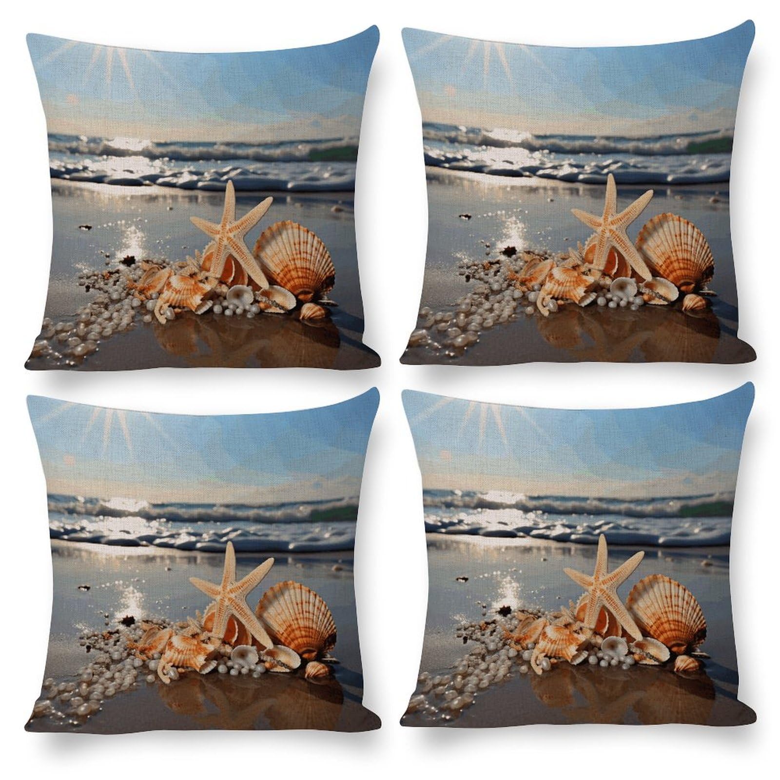 Housse de coussin imprimée coquillages taie décoration marine plage été 40x40