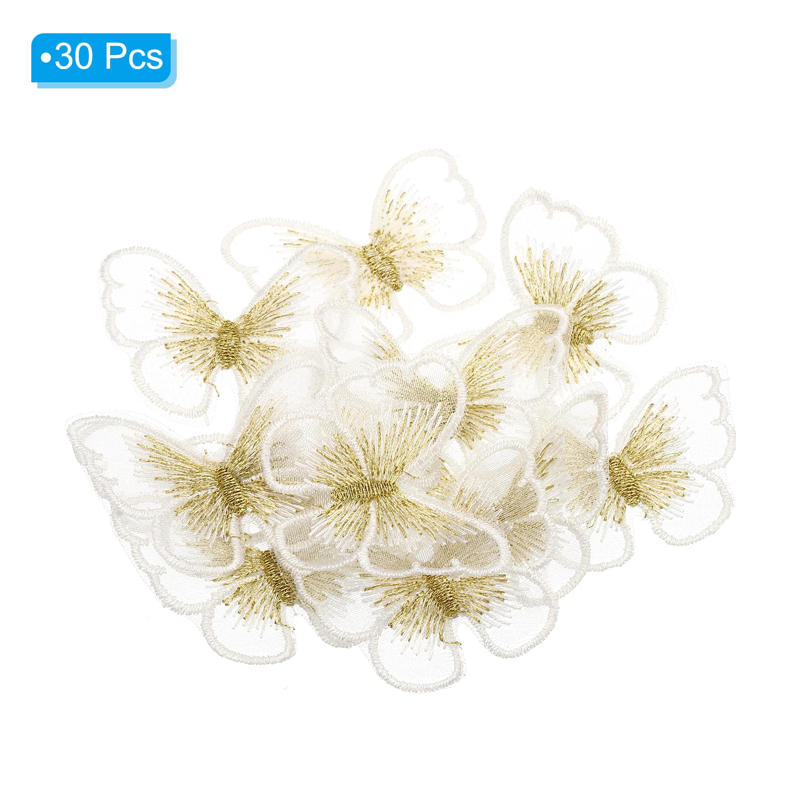 PATIKIL 30pcs Butterfly Patches Lace Fabric Butterfly Applique Patches Embroidery Trim for Clothes Dresses Wedding Craft 4x5cm, White - Image 3