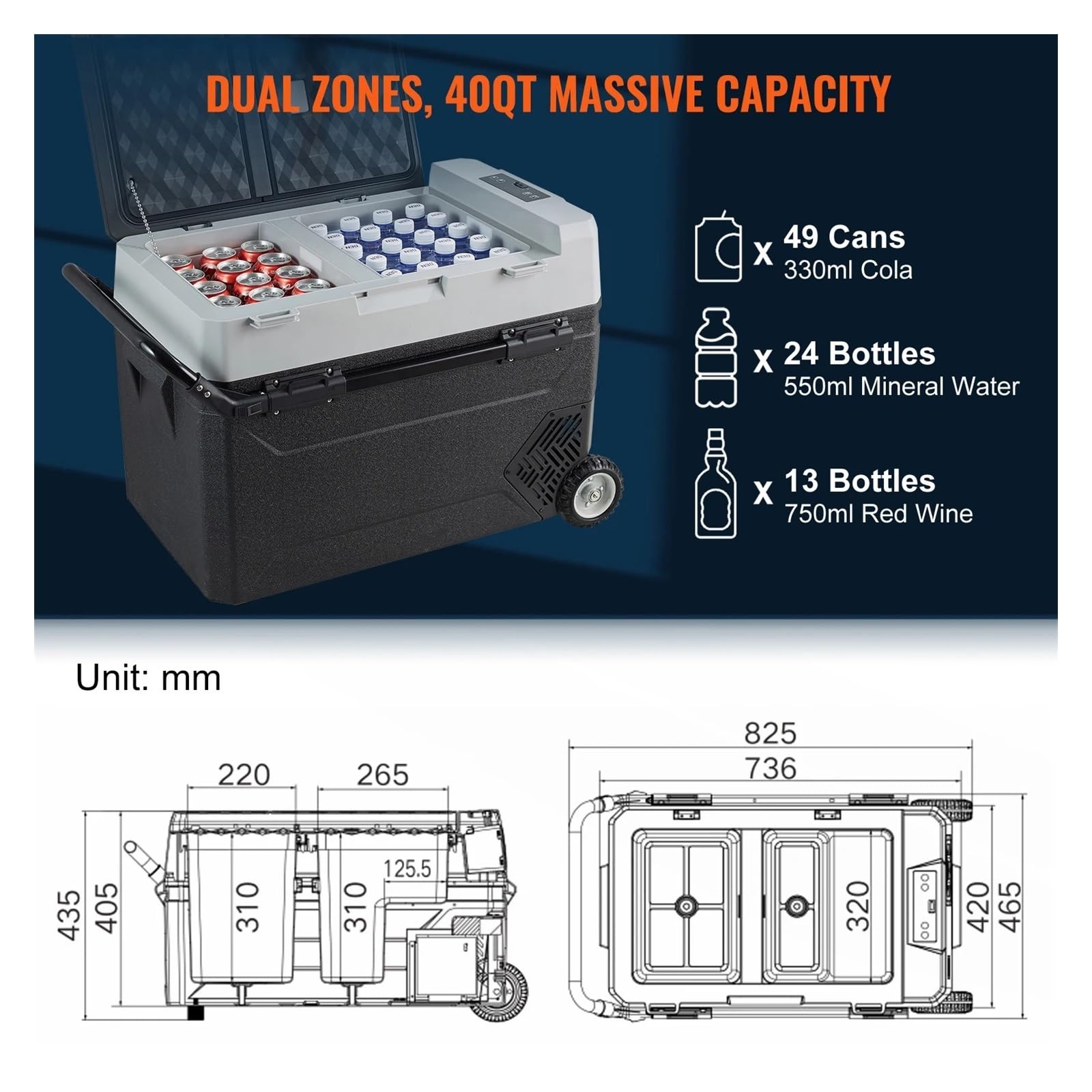 Refrigerador portátil for Coche de 38L/53L, mininevera eléctrica con Ruedas y compresor for Camping, Exteriores y Coche.(38L)