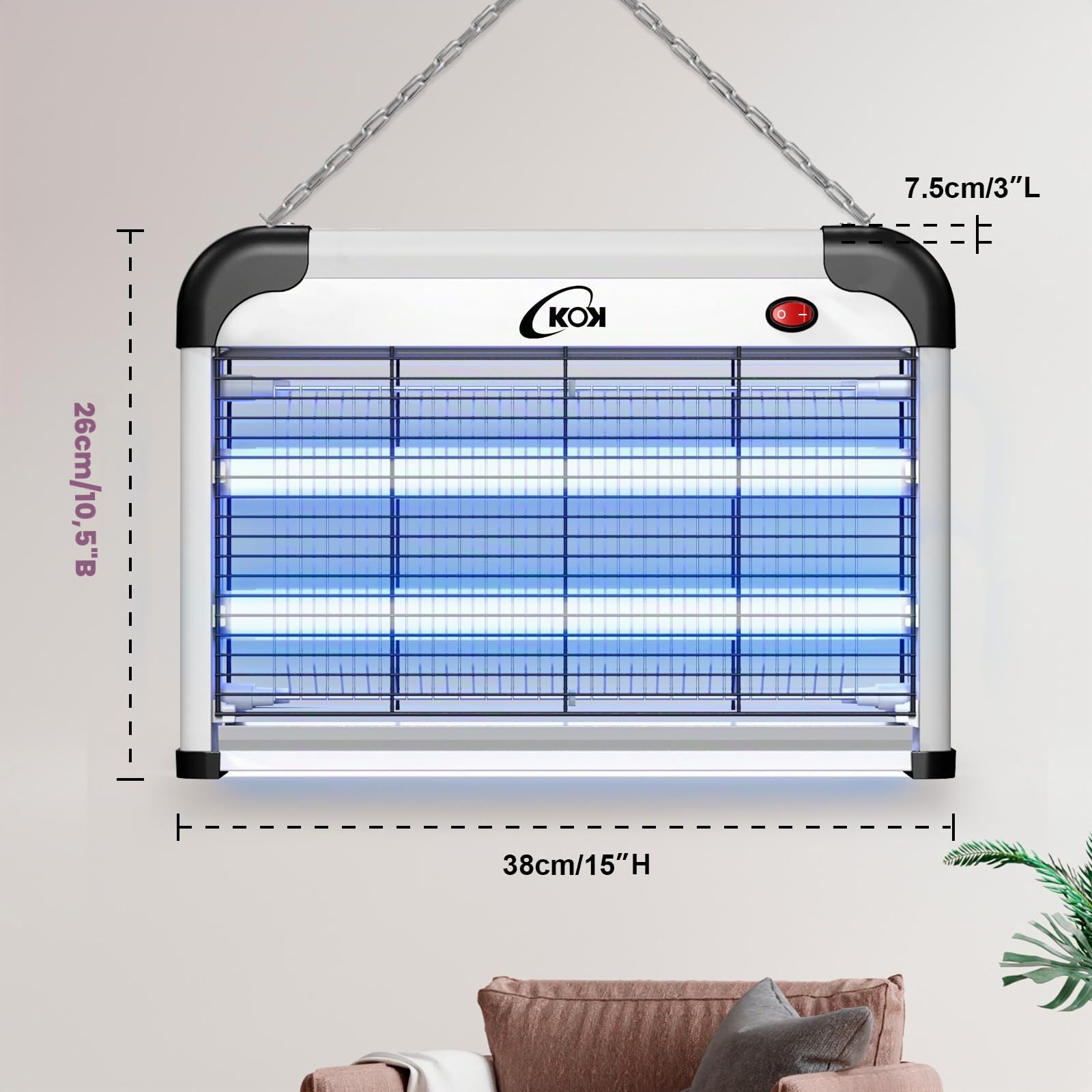 KOK 20W UV Insektenvernichter elektrisch, Mückenlampe mit Zwei Ersatzbirnen geliefert, enthält Keine Chemikalien und eignet Sich für Innenräume wie Schlafzimmer, Wohnzimmer und Küchen