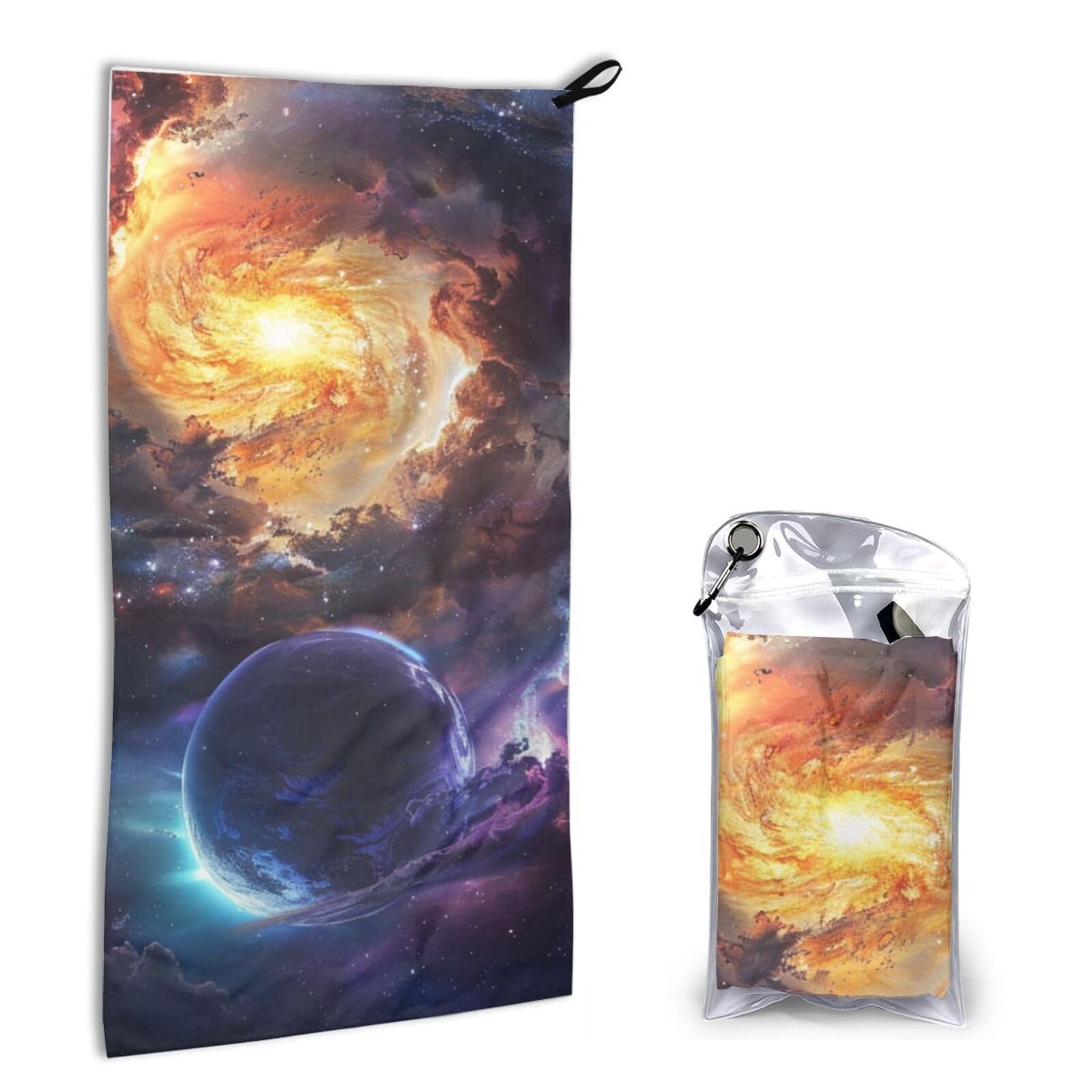 BWWHCCTI Quick Dry Hand Towel With Bag - Beautiful Galaxy Printed Super Absorbent Face Cloth Microfiber Travel Sports Towels 40x80cm