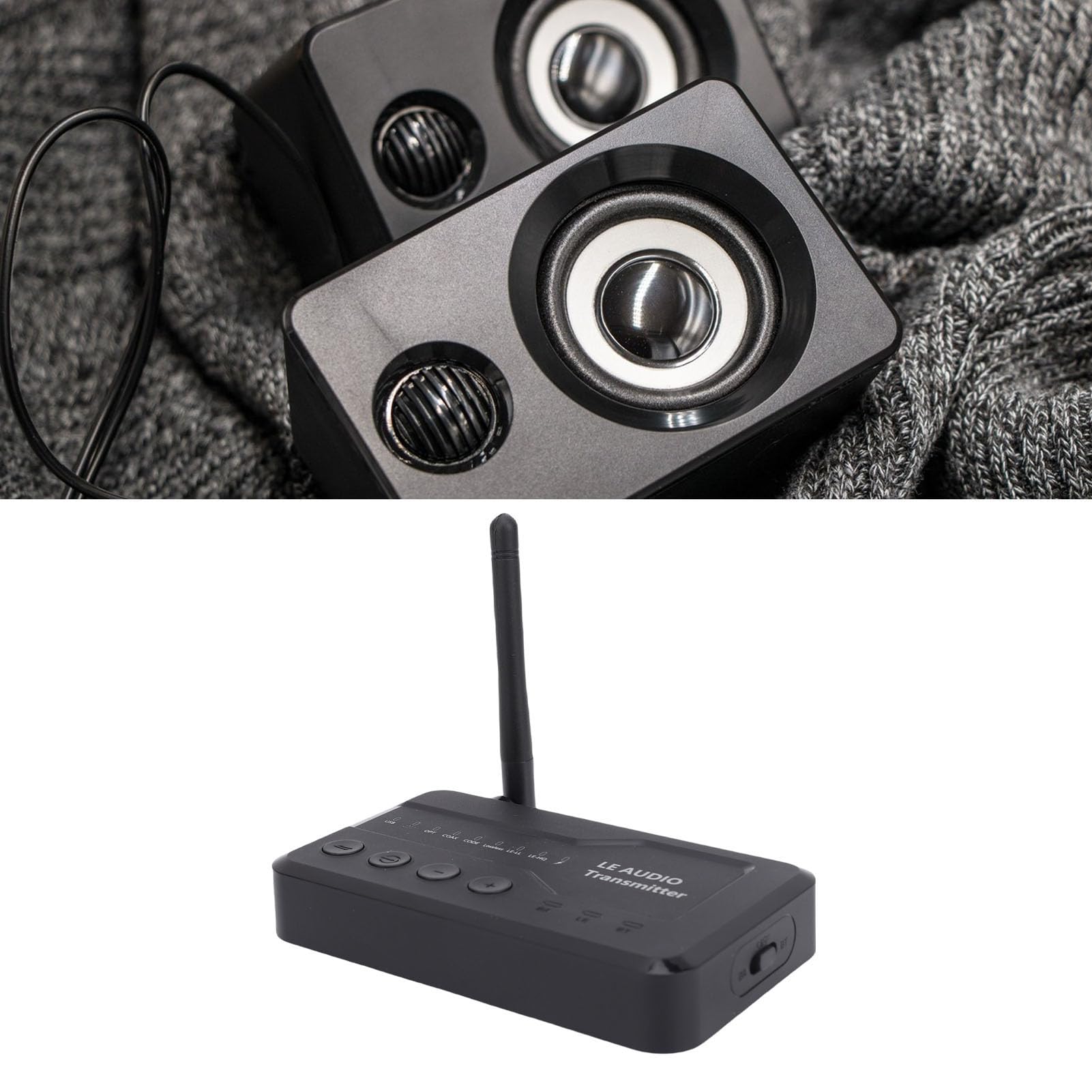 Receptor Transmisor 5.3, Adaptador de Audio Inalámbrico con Chip QCC de Alta Gama Tecnología de Audio LE, Entradas USB AUX Opt Coax, Antena Externa Alcance de 50 M, para