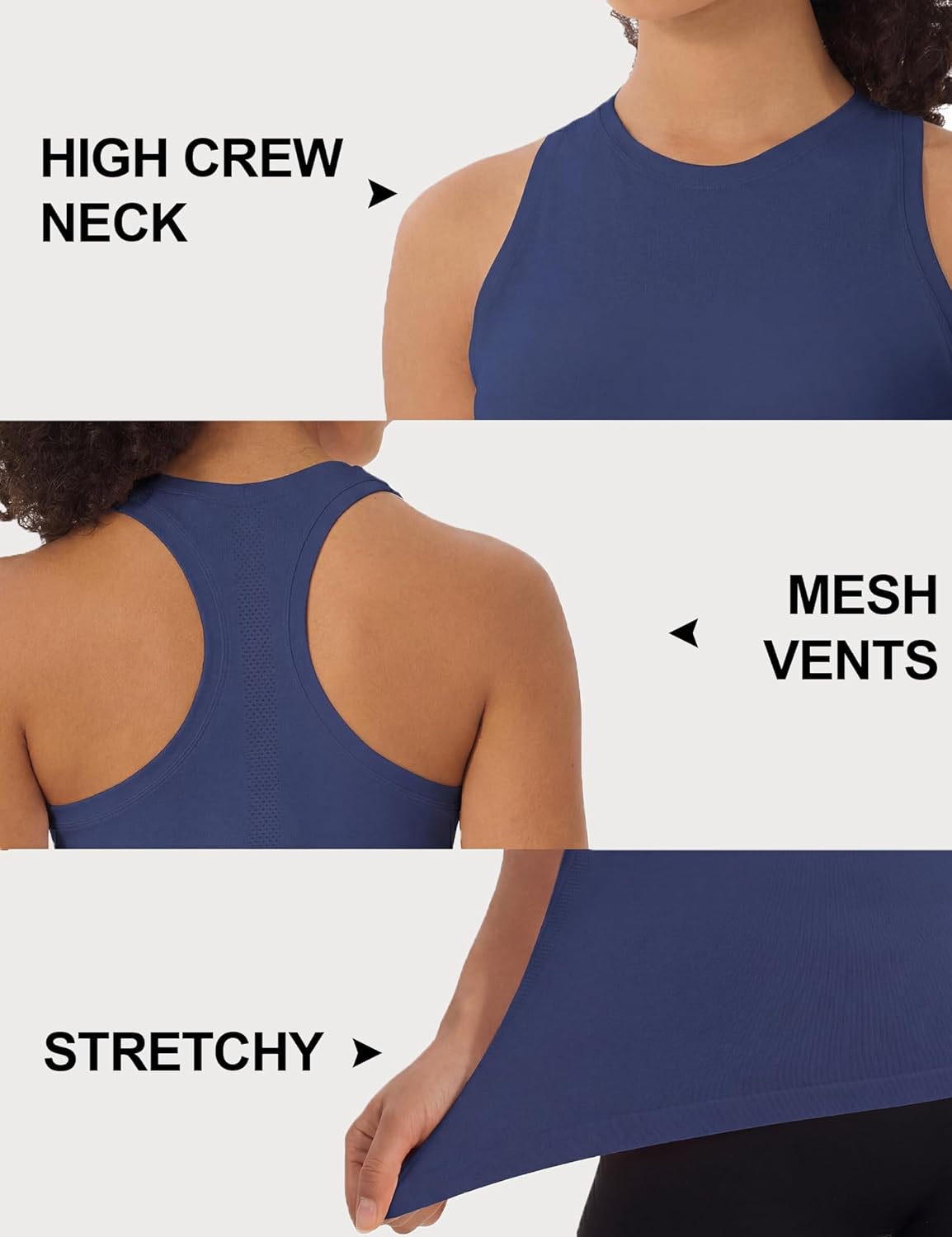3 Pack Workout Tank Tops for Women Seamless Racerback Athletic Running Tops Crew Neck Sleeveless Gym Yoga Shirts