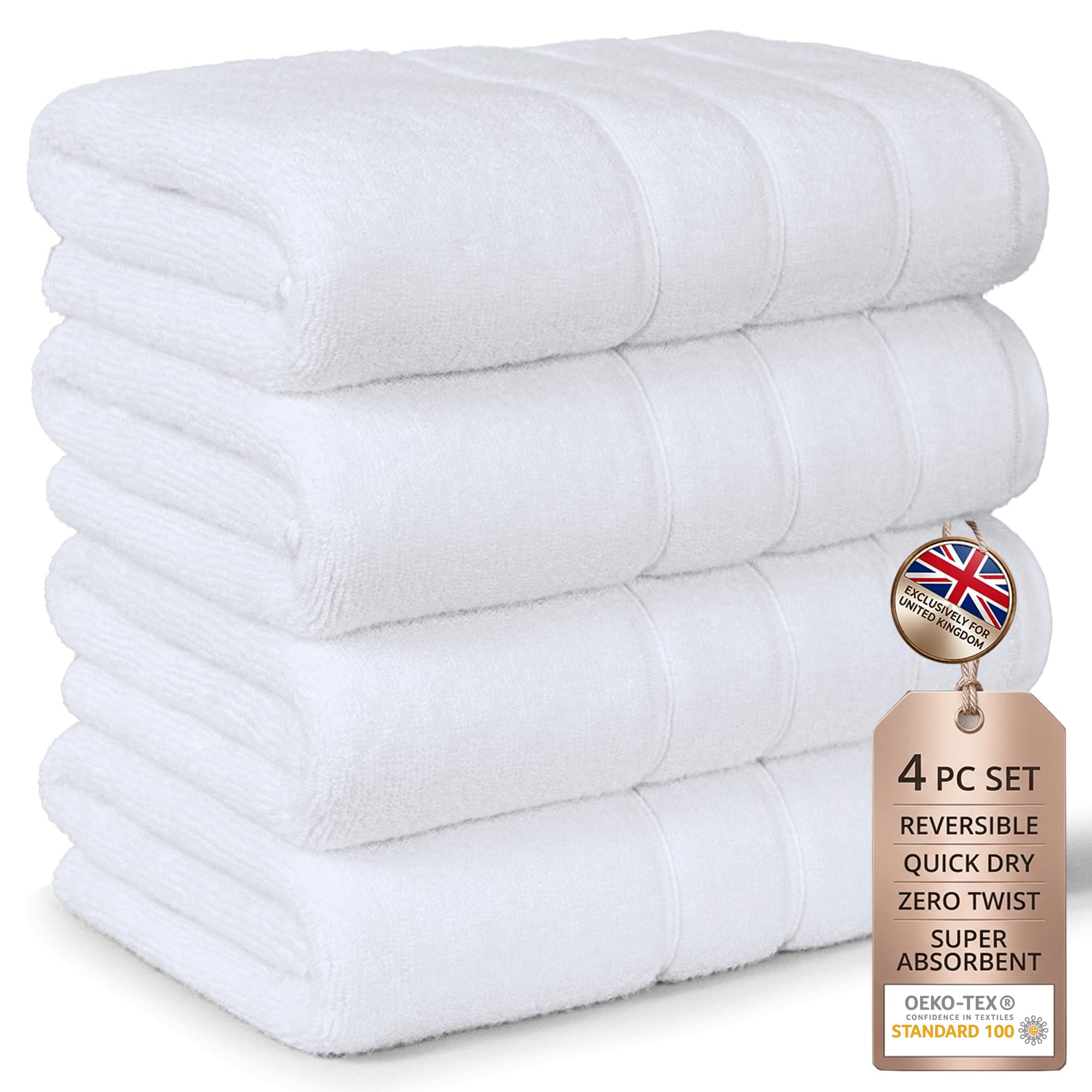 MYTRIDENT Luxury Zero Twist Bath Towel Set - 4 piece Ultra Soft and Quick Dry Towels, Highly Absorbent Hotel Quality Bathroom Towels (White)