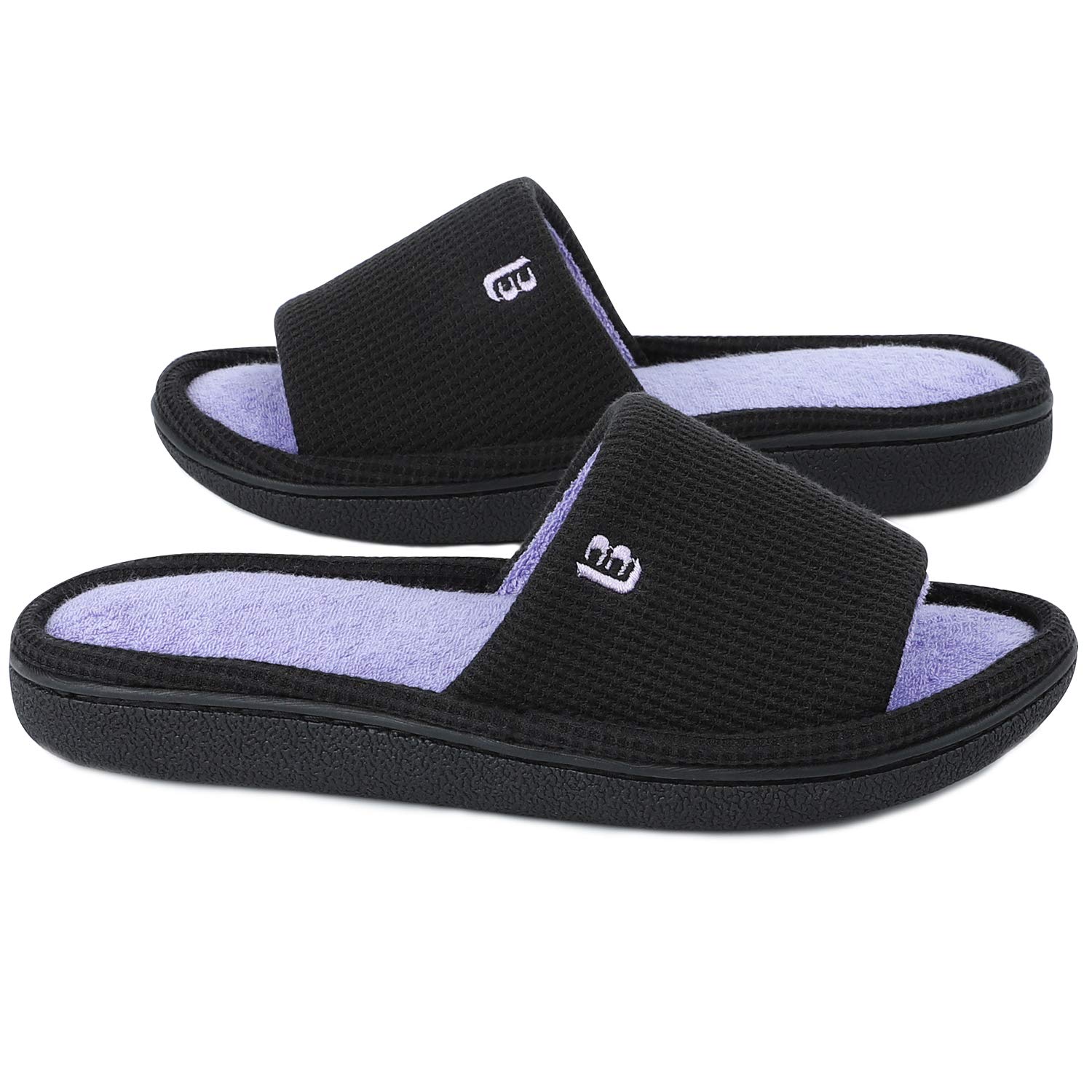 LongBay Damen Sommer Hausschuhe Waffel Offene Zehen Slip-On Memory Foam Flach