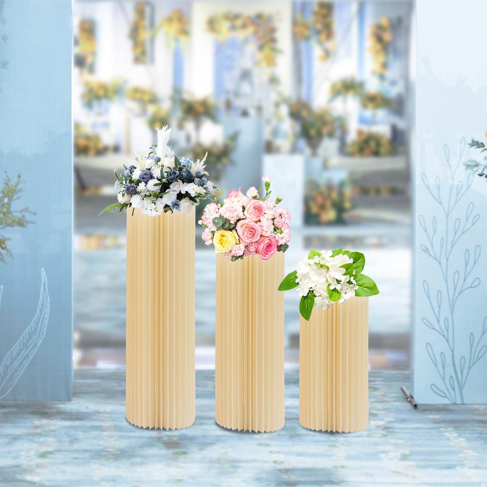 3 Stück Faltbare Papier Säule Blumenständer, Tortenständer,Zylinder Blumen stehen, Säulen Display für Hochzeit Party Gartendekoration