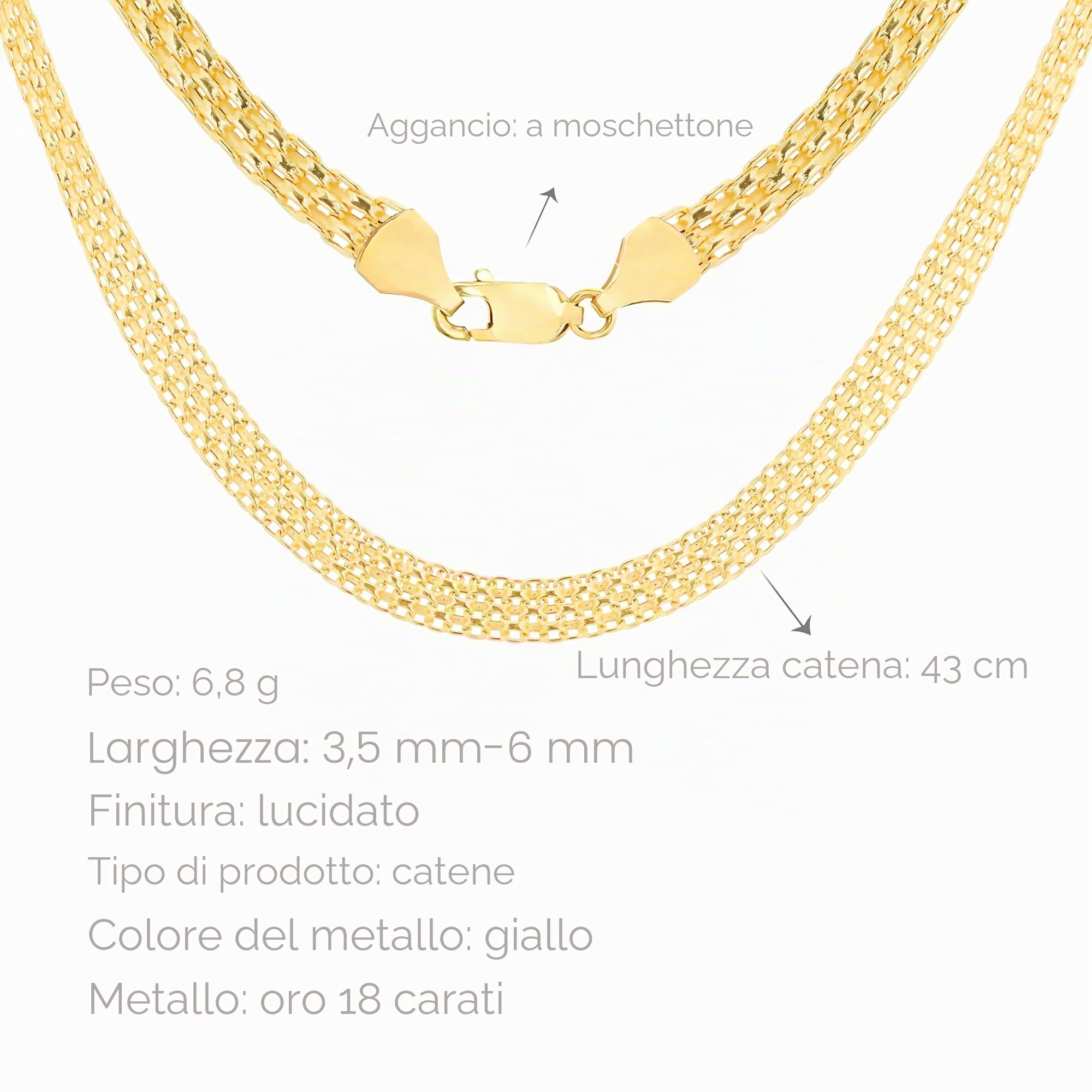 CARISSIMA Collana da donna in oro giallo 9 ct con catena Bismark graduata, 43 cm