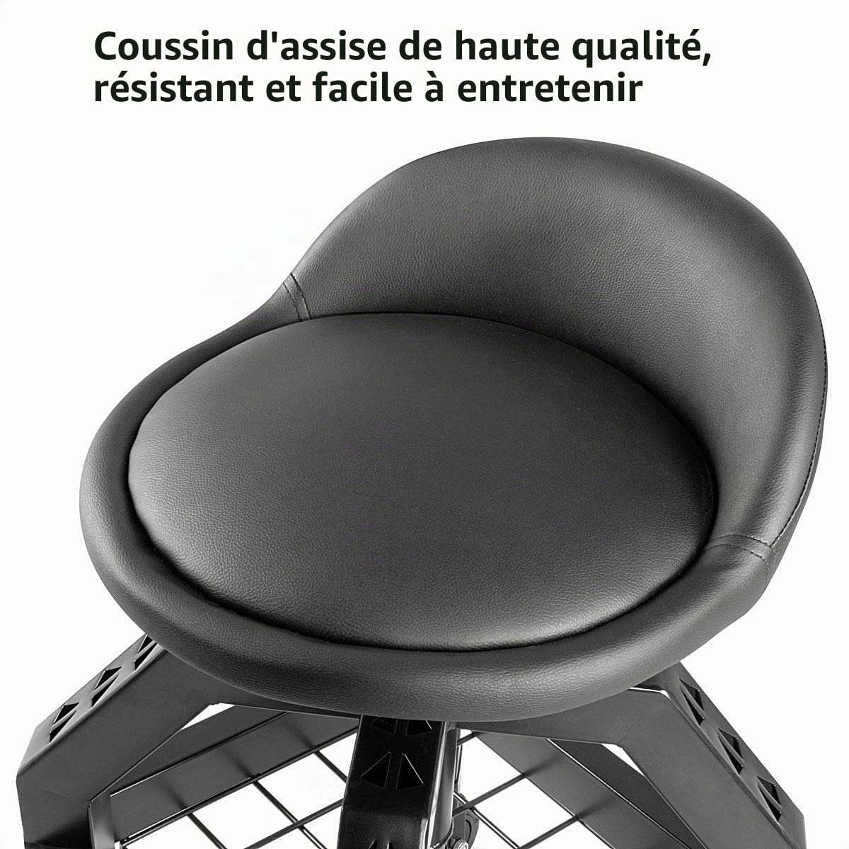 STAHLWERK Tabouret d'atelier réglable en Hauteur VWH-300 St avec Grand Compartiment de Rangement, Charge maximale 136 kg, Hauteur d'assise 59-76 cm, siège à roulettes/Tabouret à roulettes