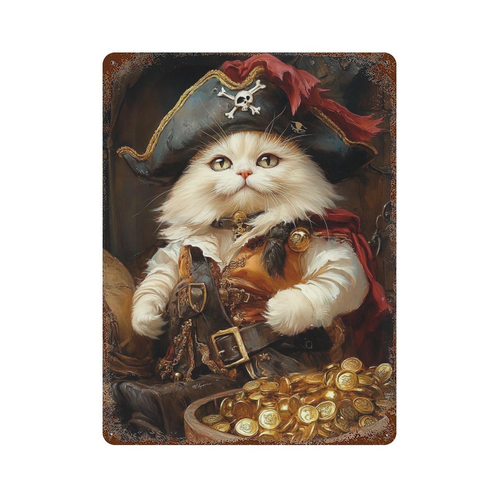 Pirate Cat Treasure Chest-17 Decorative Tin Sign 15.7"x11.8", for Farmhouse, Kitchen And Entryway Decor, Vintage Wall Decor