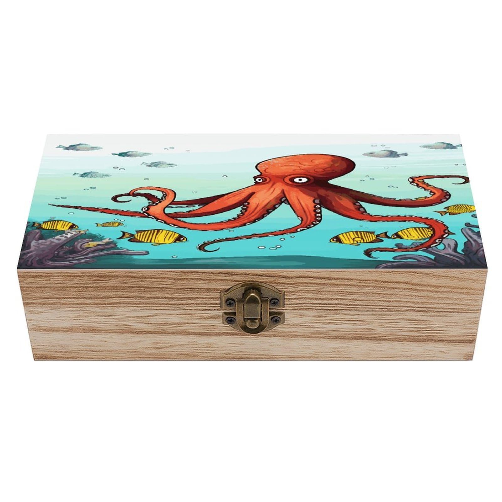 MUSM Giant Octopus Wooden Storage Box Vintage Wood Box with Lid Exquisite Crafts DIY Wood Gift Boxes Fashion Jewelry Boxes Art Stash Keepsake Storage Case Large Jewelry Case