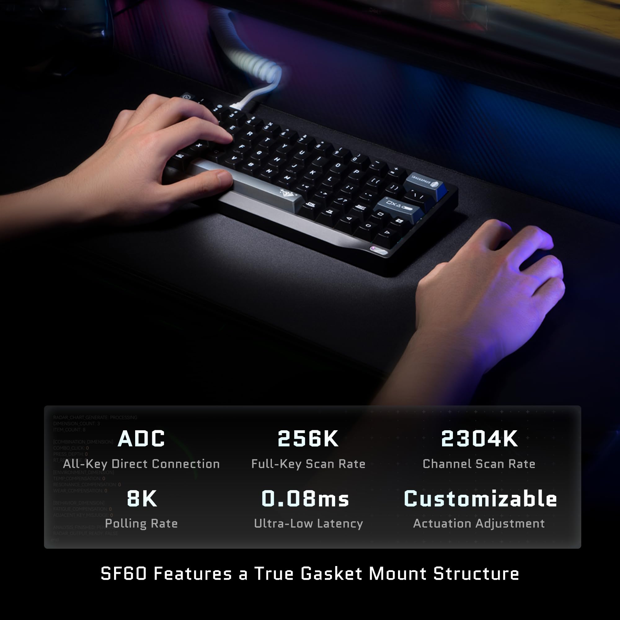 OOCTPK Chilkey SF60 - Tastiera cablata effetto Hall con tasti in metallo, tastiera da gioco al 60% con interruttore WS Flux Swap, attivazione rapida, 16 milioni di ARGB, completamente in alluminio per