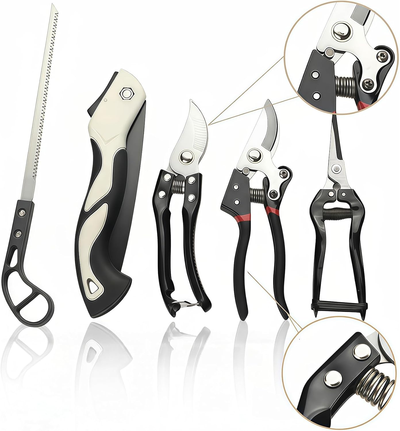 5-Piece Pruning Shears & Folding Saws Set, Stainless Steel Garden Clippers for Tree Trimming, Branch Cutting, Bonsai Care, Camping Heavy Duty Hand Pruners with Non-Slip Grip, Gift Box