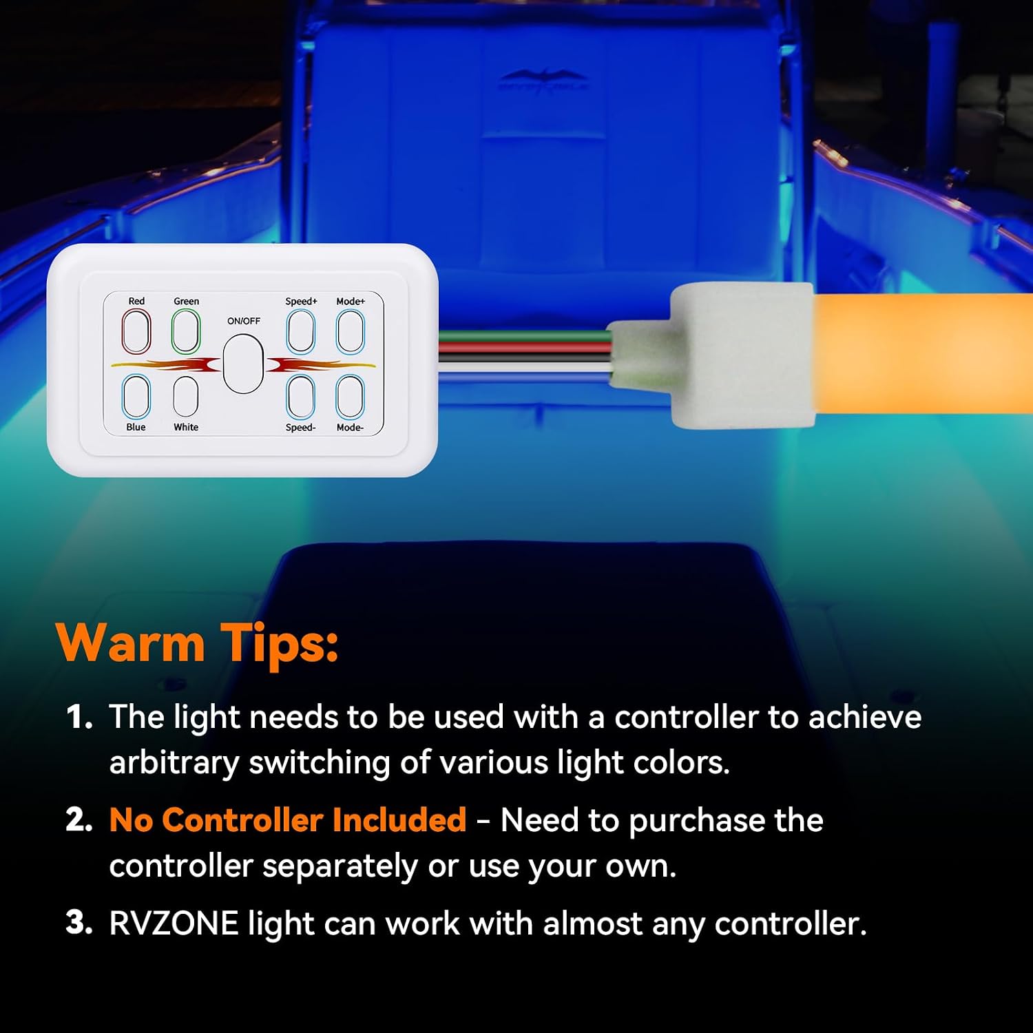 RVZONE Boat Interior Lights 12V RGBW LED Boat Strip Lights 20" 4 Pcs Multi-Color Waterproof Marine Courtesy Strip Deck Transom Light for Night Fishing Pontoon Kayak Yacht