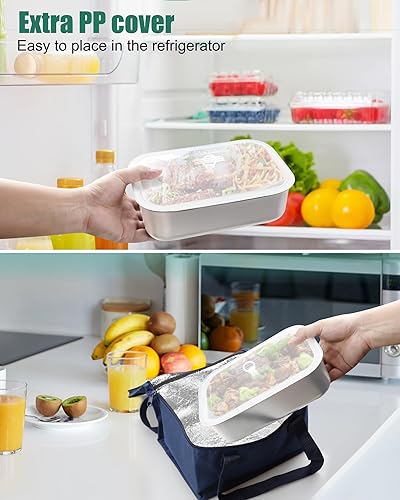 Miniatura 3 de Buddew Lonchera eléctrica de acero inoxidable 304 de 1.5 L, bandeja de repuesto extraíble con cubierta de silicona sellada, fácil de limpiar,