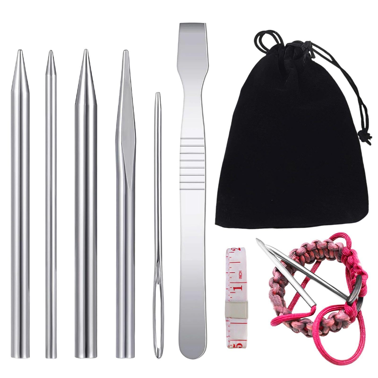 RNFKSU 6 Pieces Of Knitting Needles With Bag And 1 Piece Of Tape Measure, Stainless Steel Umbrella Rope Needle Set, Diy Knitting Tool Accessories, Suitable For Umbrella Rope Bracelet Weaving.