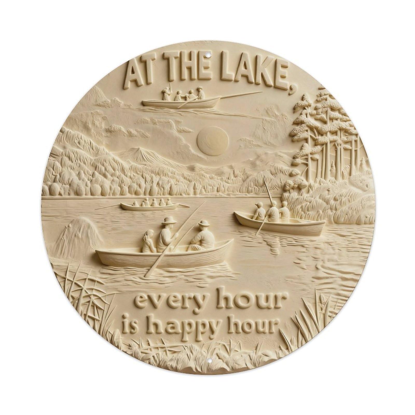 At The Lake Every Hour Is Happy Hour Metal Tin Sign Plaque