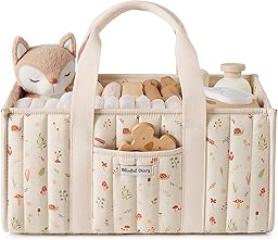 Blissful Diary Panier Rangement Bébé, Organiseur de couches pour Table à Langer, panier de rangement pour couches et lingettes pour bébé, cadeau pour fête prénatale,Crème Bois