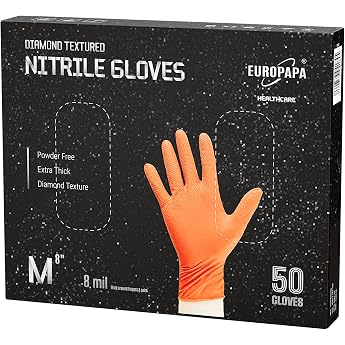 EUROPAPA 50 x Extra Thick Nitrile Gloves DiamantGrip Diamond Perfect Grip Disposable Gloves Assembly Protection Gloves Powder-Free Latex-Free Work Gloves 8 mil Orange M