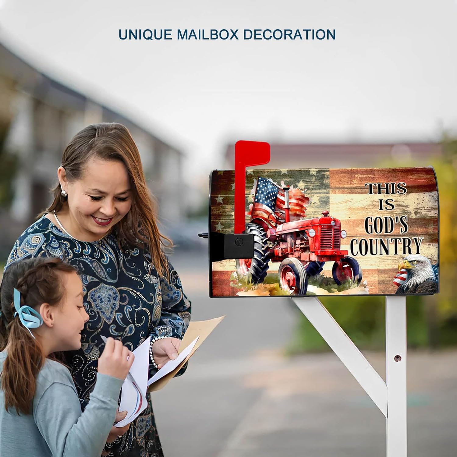 Mailbox Covers Magnetic Standard Size, Patriotic American Eagle Tractor Mailbox Wraps Decorations Accessories for 250 Years of American July 4th 2026 US Post Letter Box Cover Outdoor Garden Decor
