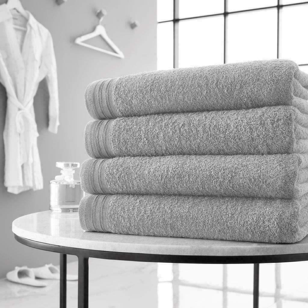 LIZZIE JACOBS Premium Pack of 4 Bath Sheets (75 x 135 cm) - 500 GSM 100% Ring Spun Egyptian Cotton Wilsford Highly Absorbent and Quick Dry Extra Large Bath Sheets Hotel Quality (Silver)