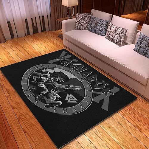 Alfombra antideslizante de área de 2 '7 "x 6' Ragnarok Battle of The God Odin Wolf Fenrir Norse Alfombras para aula, sala de estar, dormitorio,