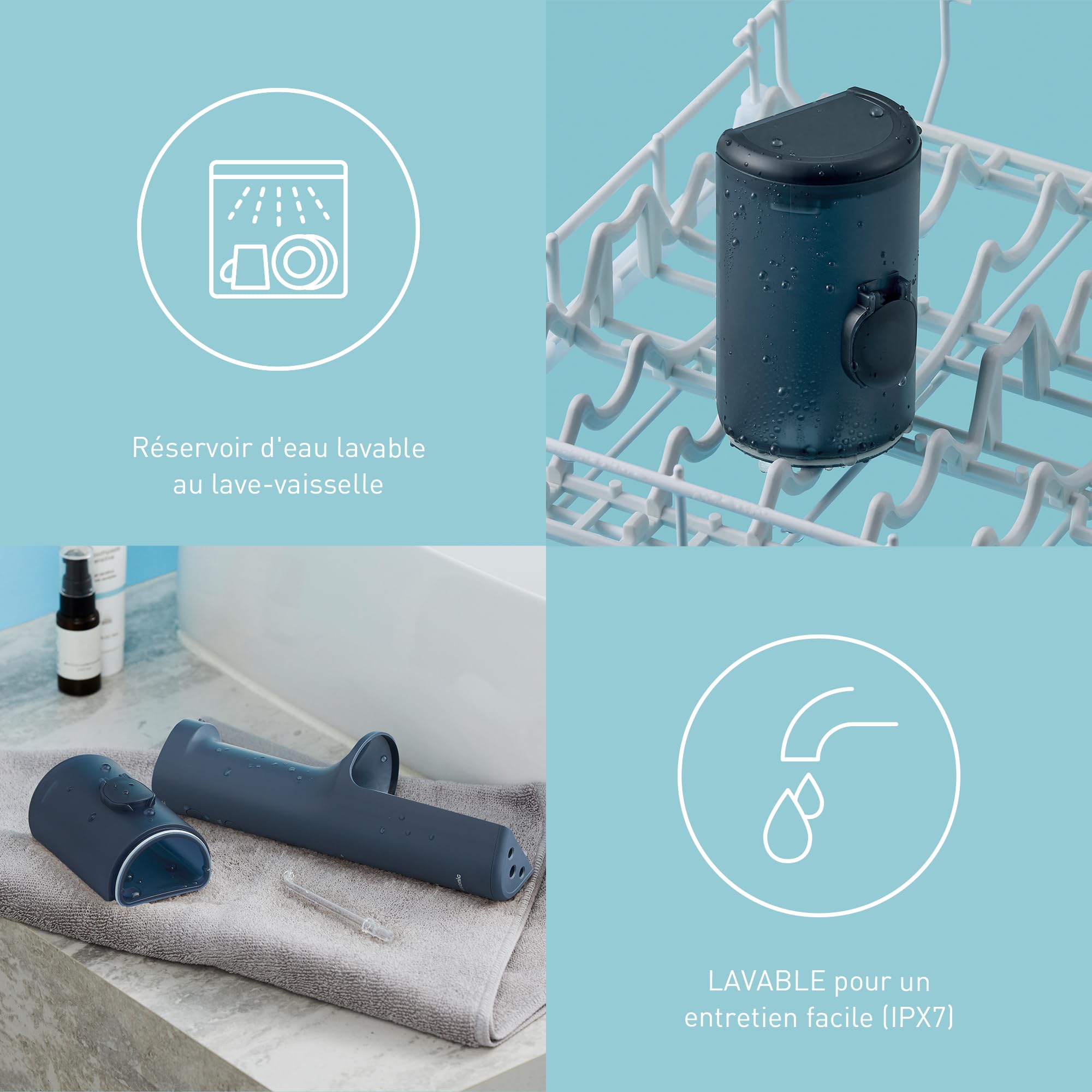 Panasonic Serie 600 Hydropulseur Dentaire Ultrasonique EW-DJ66-A303, Jet dentaire, Irrigateur Oral, 200ml, IPX7, 2 Embouts Standard, 5 Réglages de Pression, Accessoire de Voyage, Bleu Marine