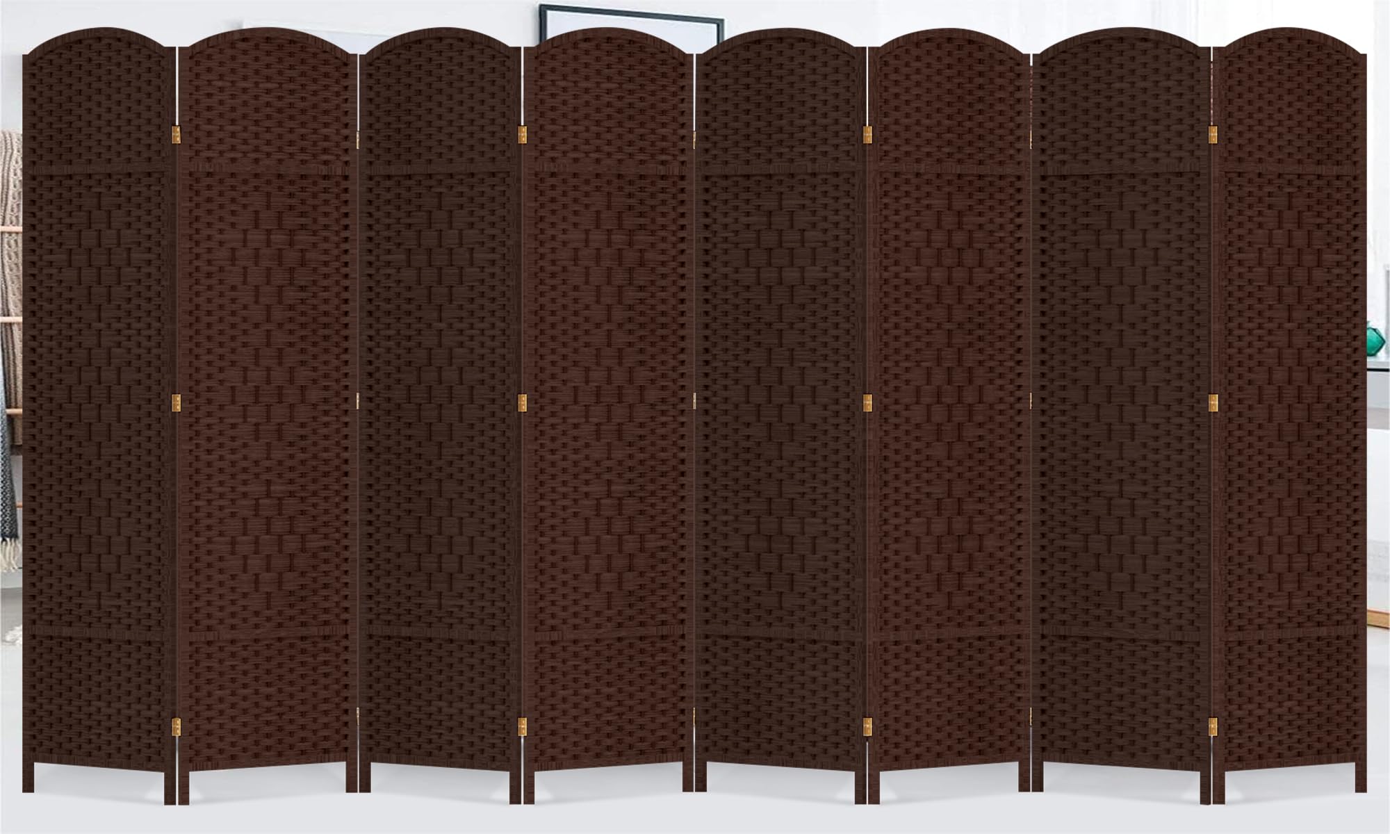 Duraspace 8 Panels Room Divider 6 FT Tall Weave Fiber Privacy Screen Freestanding Double Hinged Folding Screen Extra Wide Room Dividers for Patio