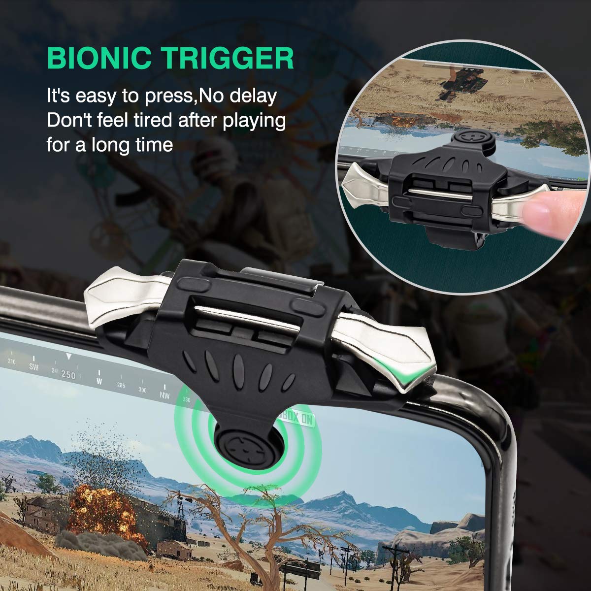 Newseego Trigger di Gioco Mobili PUBG, Controller Sensible per Smartphone L1R1 Pulsante di Gioco di Shoot&Aim Accessori di Telefono per Knives Out/PUBG/Rules of Survival per Android e iOS(1 Paio)-Nero