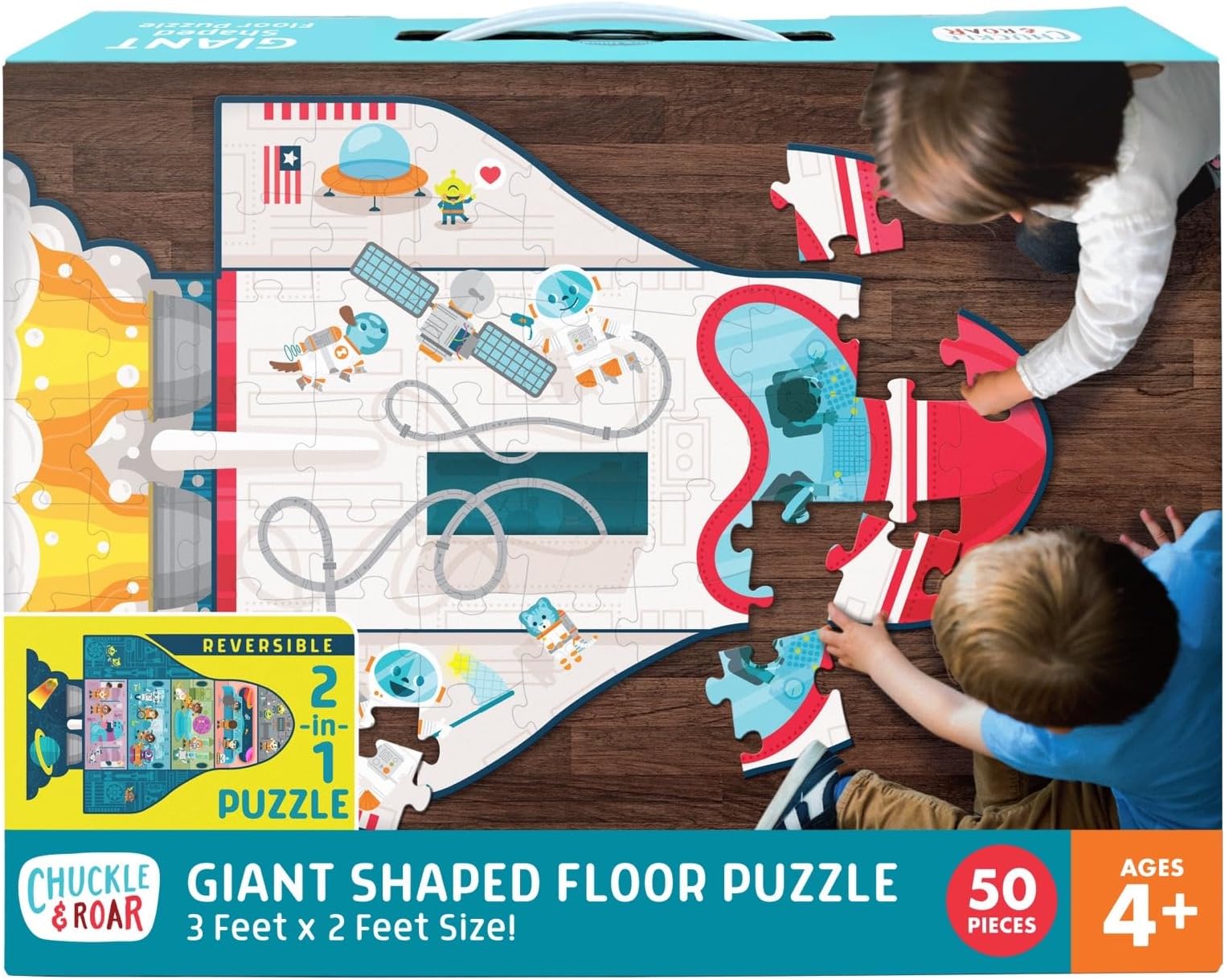 Chuckle & Roar Dinosaur Glow Floor Puzzle 50 Piece Kids Puzzle - Giant 2 x 3 Foot Glow in The Dark Preschool Puzzle - Large Pieces for Ages 4+ - Educational Dinosaur Puzzle for Screen Free Time