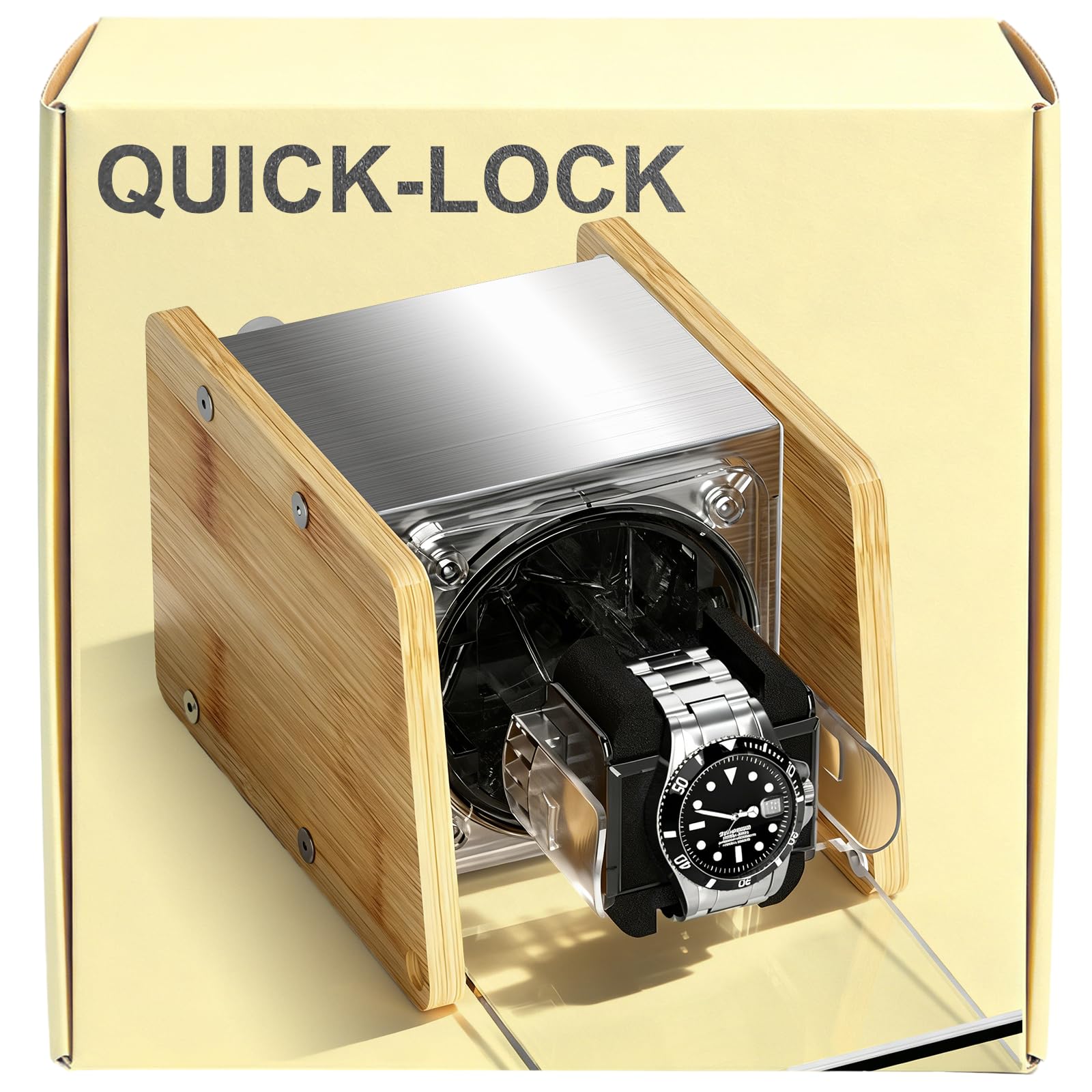 Watch Winder Smith Bambus Single Automatik Uhrenbeweger Box - Leiser Motor, 4 Rotationsmodi, passt übergroße Uhren, Geschenk für Herren und Damen Uhren