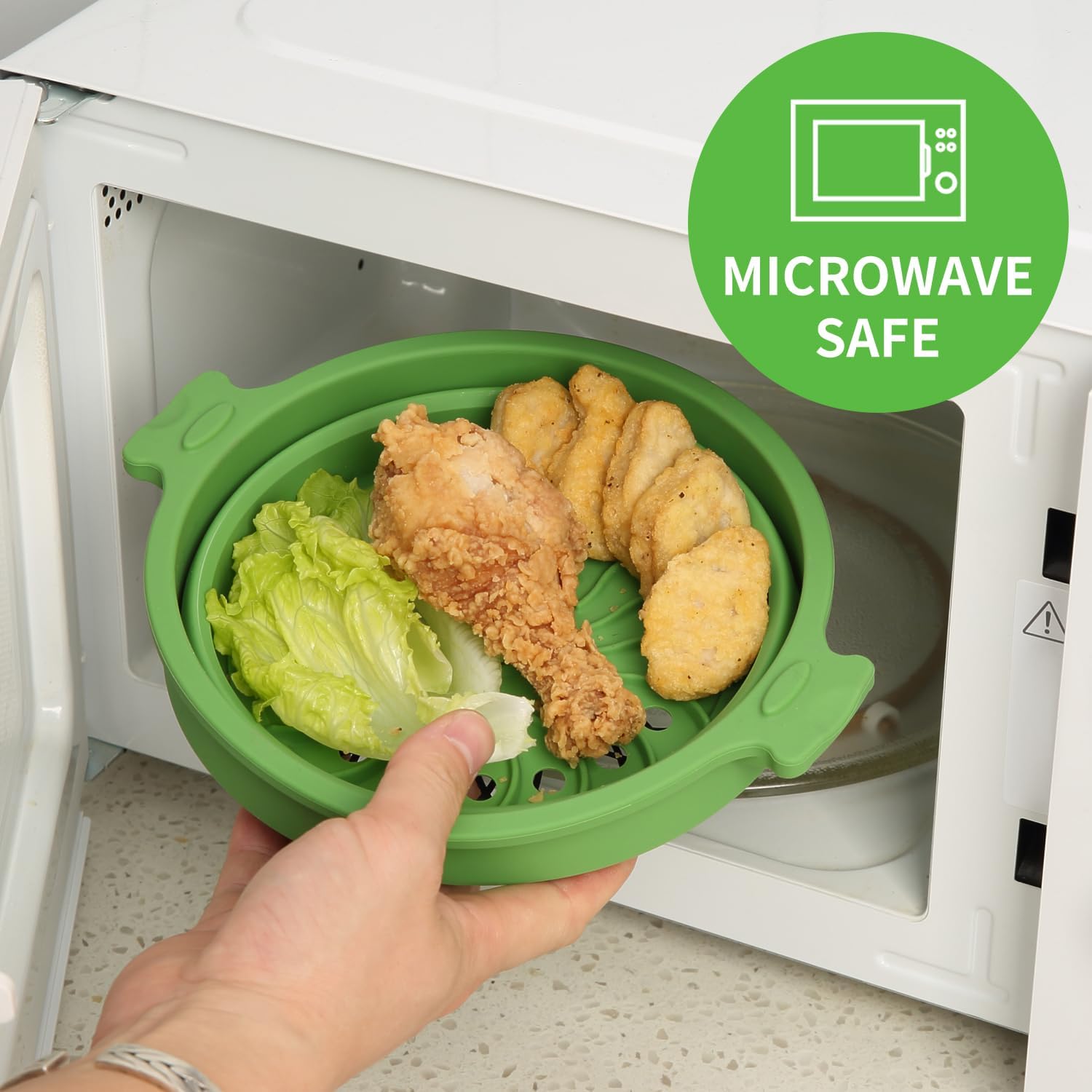 Collapsible Silicone Microwave Cookware Cooker Steamer for Cooking with Lids, 0.8L Glass Food Storage Container Sealed Bowl Mixing Bowls 2pc Set BPA Free