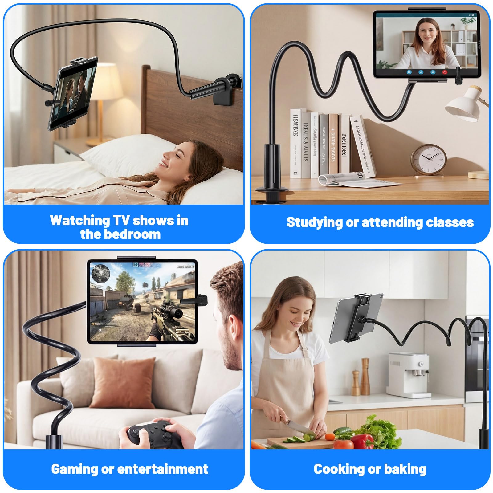 Supporto Tablet con Telecomando Kindle per girare pagina, Collo Oca Supporto Regolabile per leggere a letto, Supporto con girapagina per Kindle accessori/Ipad/telefono 5''-12.9''