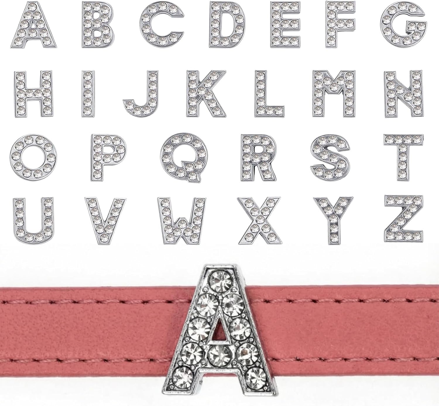 52 Pcs A-Z Full Rhinestone Charms, 8mm Slide Rhinestone Letters Phone Charms, Metal Silver Letter Charm For Diy Slide Wristbands, Bracelets,Jewelry Making, Shoe Bracelet Charm - Image 4