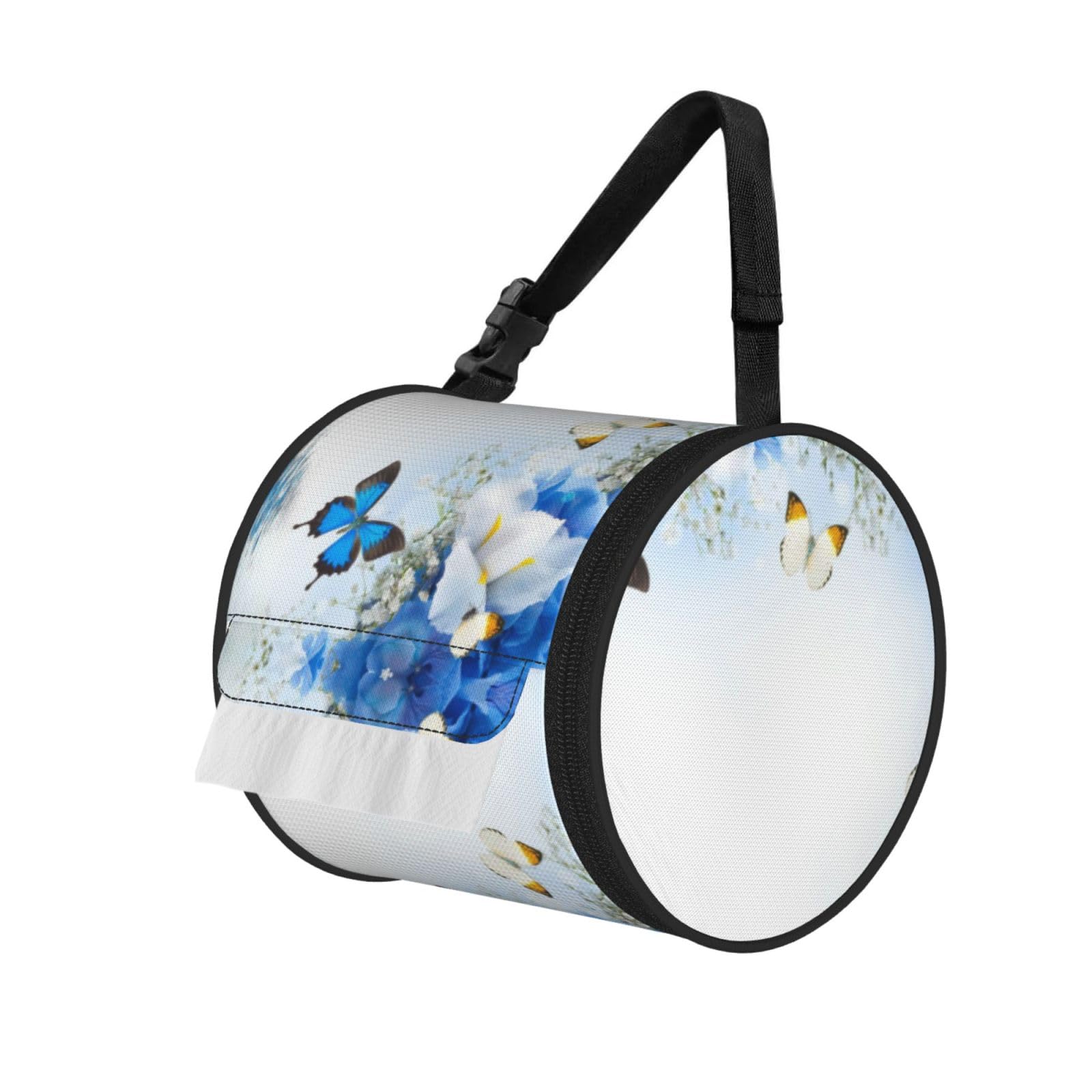 Flowers And Butterfly Print Hanging Toilet Paper Holder Camping Paper Towel Holder Portable Car Roll Paper Storage Bag With Adjustable Strap Suitable For Bathroom,Kitchen
