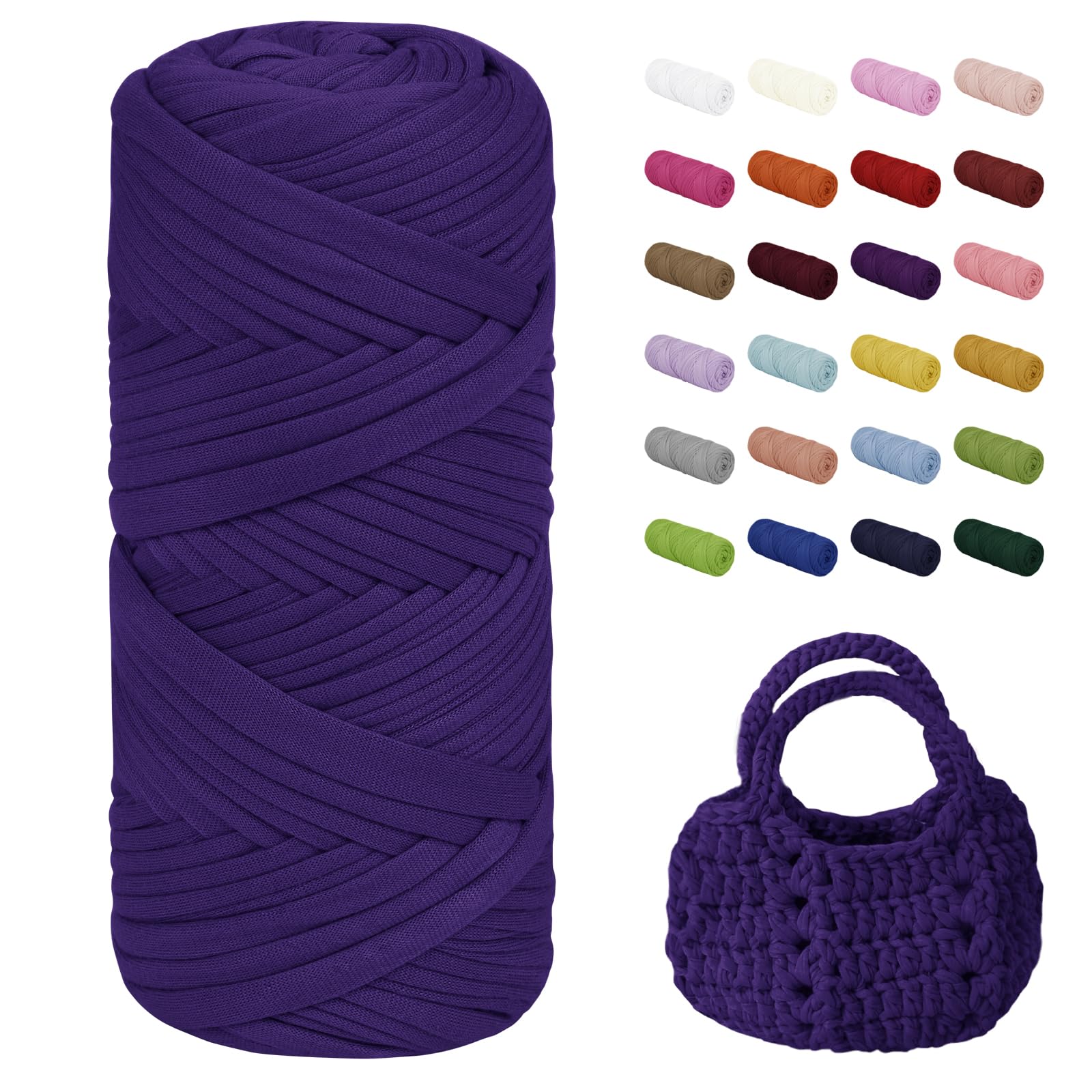 Uiopa T-Shirt Yarn, 200g/75m Chunky Crochet T Shirt Yarn, Polyester Elastic Fabric Ribbon for Crocheting Bags, Baskets, Home Decor, DIY Crafts (Violet)