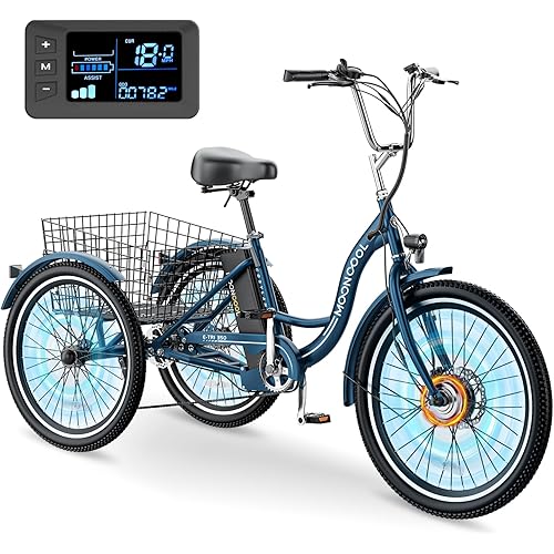 MOONCOOL Electric Tricycle for Adults, 350W 36V Electric Trike Motorized Three Wheel Electric Bicycle, 7 Speeds 3 Wheels Adult Electric Tricycle with Large Basket
