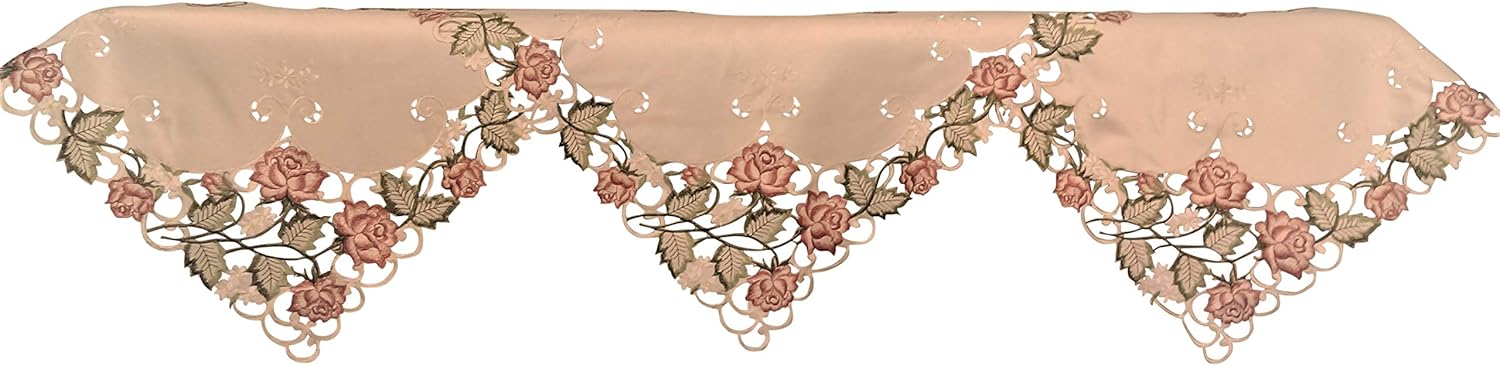 Fireplace Mantel Runner with a Victorian Pink Rose on Ivory Material Handmade, Size 84 x 27 inches