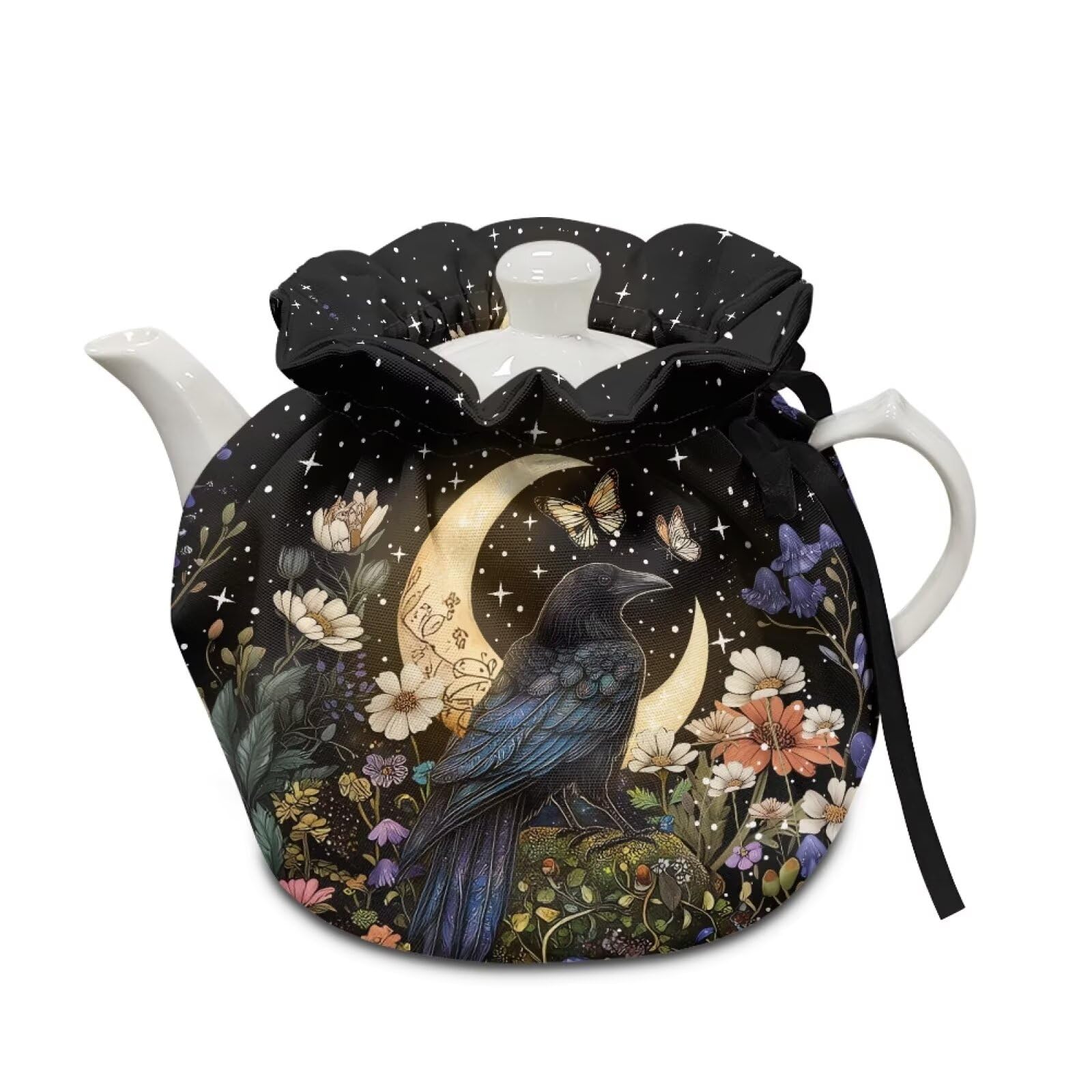 Bird Moon Flower Tea Cozy for Teapot, Insulated Teapot Covers, Breakfast Warmer Keep Warm Heat Resistant Kettle Cover Fit for Most Standard Teapots