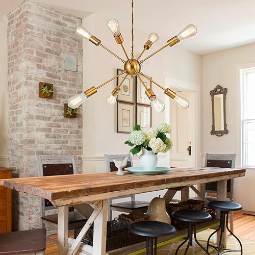 Miniatura 7 de SineRise Sputnik Candelabros dorados, 8 luces de iluminación moderna, lámpara colgante de granja de mediados de siglo con altura ajustable para