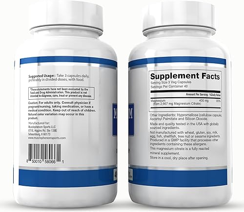 Miniatura 2 de Citrato de magnesio libre de la naturaleza 2667mg que produce 400mg de alta potencia 120 cápsulas vegetales